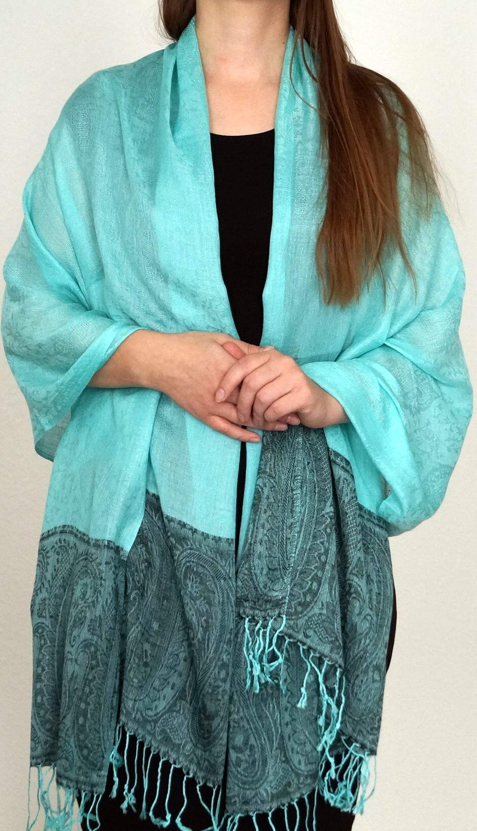 Handgewebter Kaschmir Schal in Türkis-Grün Farbe für Klassische Damen mit klassischen Outfits und geschmack - 75cm x 200cm