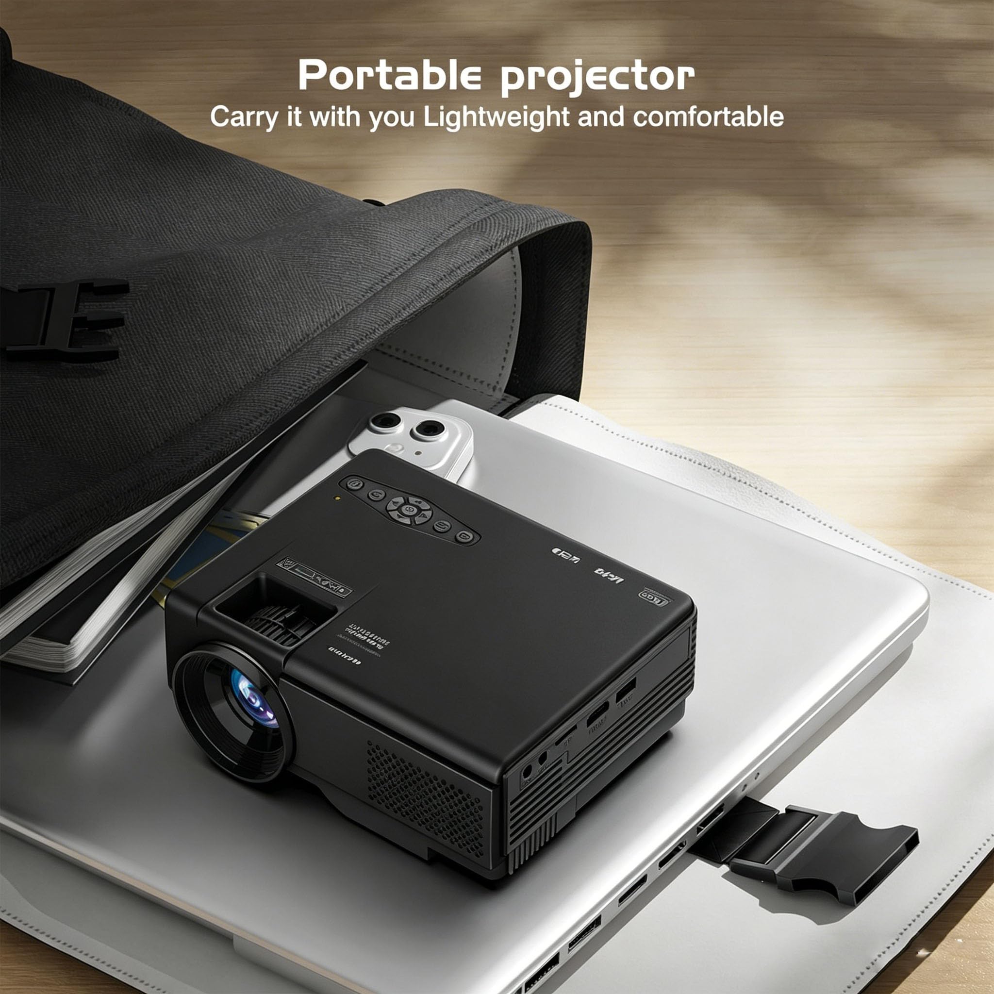 AKATUO Mini Projecteur Full HD 1080P Portable, Bluetooth, Écran 200", Home Cinéma, Extérieur