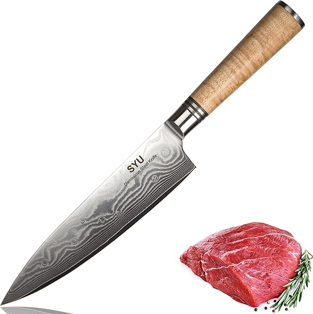 Damascus Steel Chef Knife 8 Inch, 6.5 Inch Chopping Nakiri Knife Razor Sharp Kitchen Knife Japanese Damascus Steel VG10 67 Layers Blade Ergonomic Solid Wood Handle (8 Inch Chef Knife)