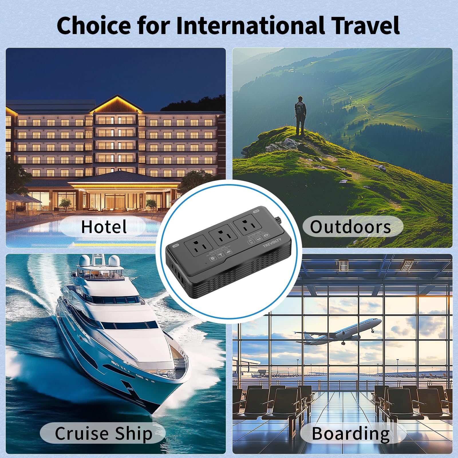Convertidor de voltaje de 220 a 110 Estados Unidos a Europa para secador de pelo y hervidor – Adaptador convertidor de corriente 7 en 1 combinado con 3 salidas de CA + 4 puertos USB y enchufes EU/UK