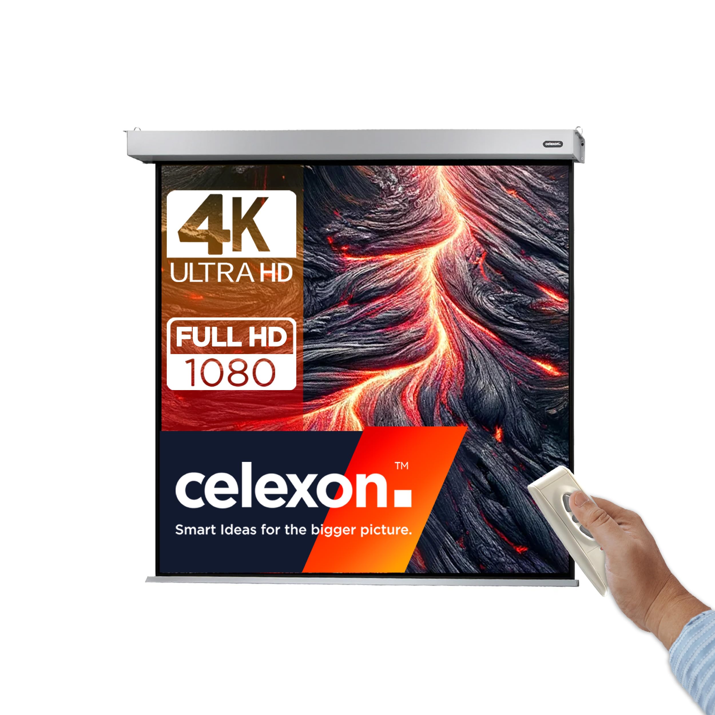 celexon Professional Plus Electric screen 65" | 120x120 cm 1:1 | Electric 4K, Full-HD presentation screen for your home cinema projector | for ceiling/wall mounting | with remote control