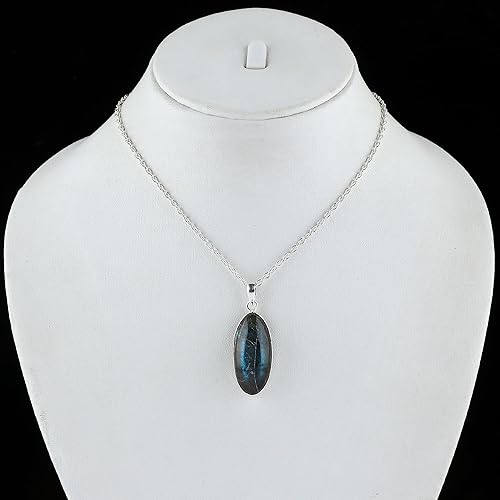Miniatura 3 de Labradorite Oval Pendant Necklace, Crystals Pendant, Energy Healing Crystals Birthstone Jewelry, 16 + 2 Inch Silver Plated Adjustable Chain