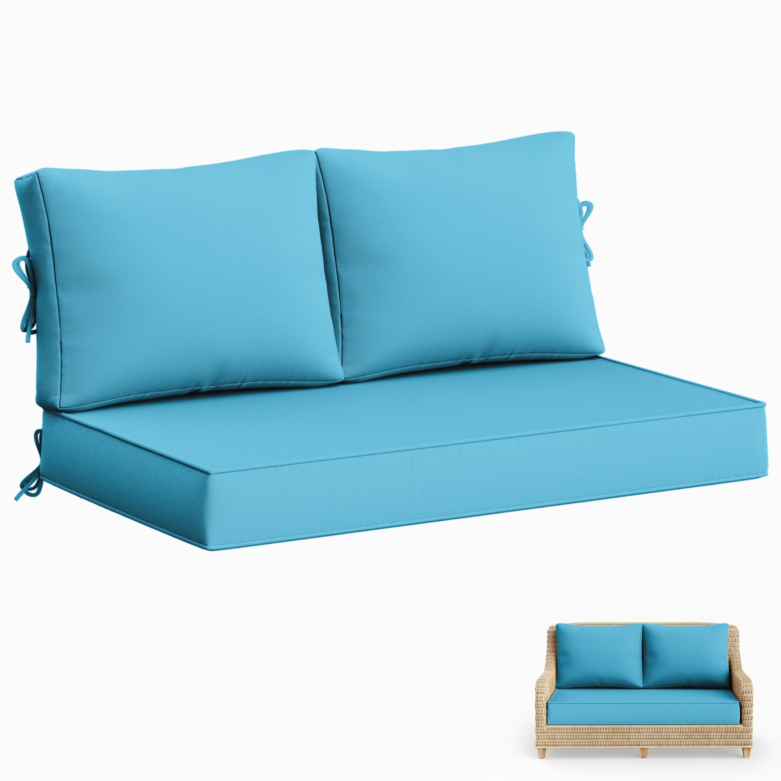 Outdoor Loveseat Cushion Set 46x26x5 Inch Waterproof Weather & Fade Resistant Furniture Cushions, Removable Deep Seat Cushions with Zipper & Non-Slip