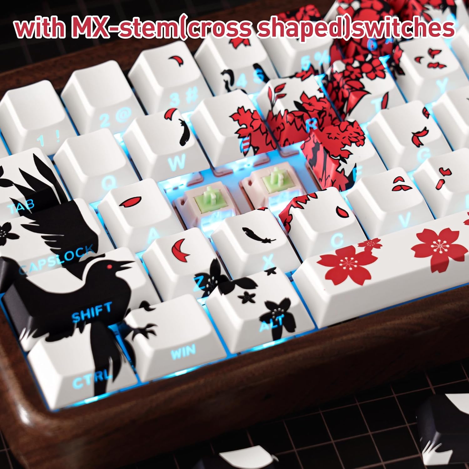 PBT Material White Japanese Anime Keycaps Dye Sublimation Custom Keycap 131 Keys Cherry Profile Shine Through Side-Engraved Keycaps Set for Mechanical Keyboard 61/64/75/84/87/104/108 Layout