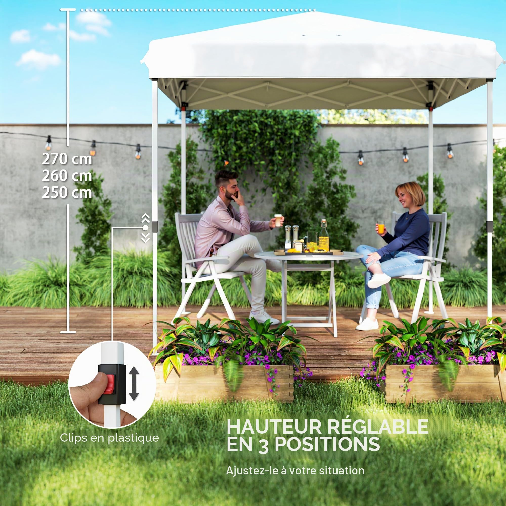 Outsunny Gazebo Pop-up Pliant 2.5x2.5m 4 Parois Blanc