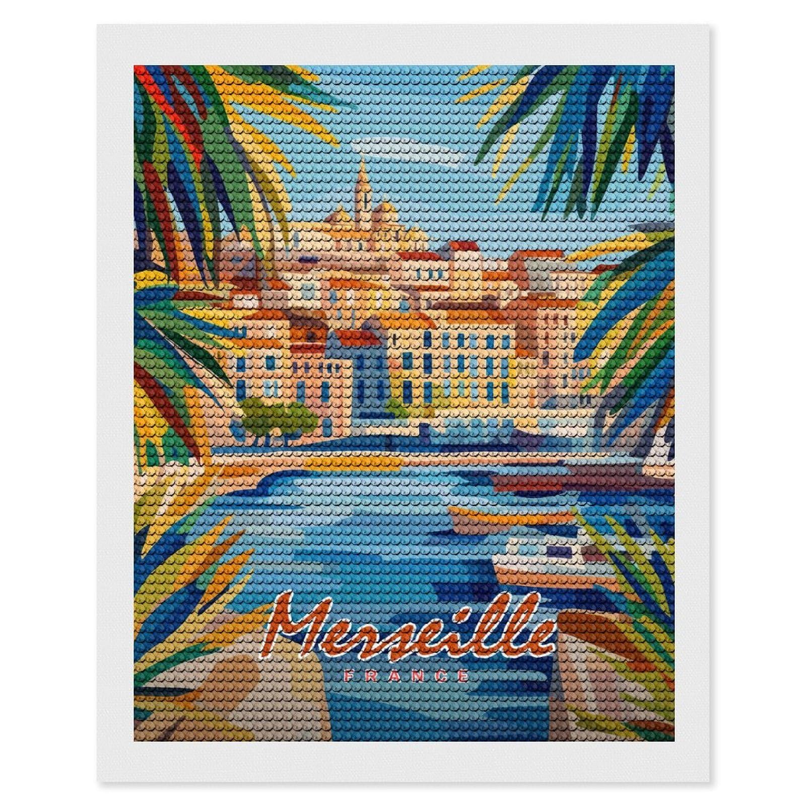 Junmoney Marseille Cityscape Diamond Painting Kit 16"x20", for Women, Simple to Start, Bedroom Decor, Christmas Gift, Good for Quiet Evenings