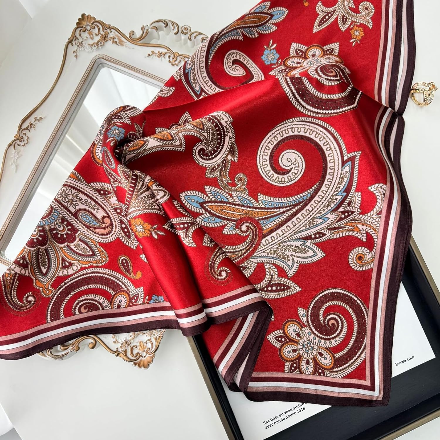 Aufeel 100% Pure Mulberry Silk Square Scarf for Hair-27''x27''- Women Silk Neckerchief Head Wrap Scarf - Image 2