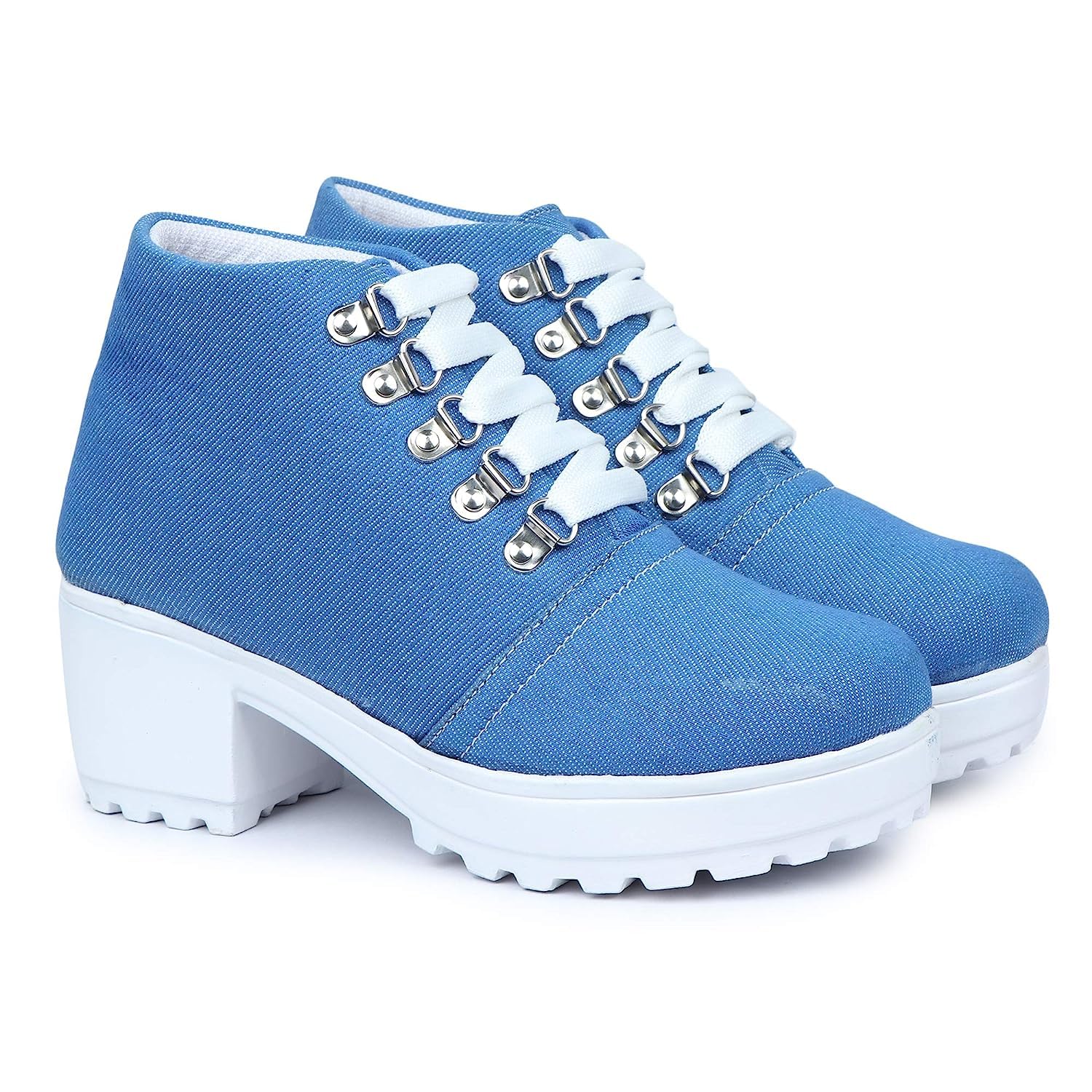 ArranQue Woomen s Boots Shoes Mid-top Comfortable Lightweight Denim Style Casual Outdoor High Heel Ankle for Women & Girls (Size UK8, Light Blue) (B0CCDMCXM6) Amazon Price History, Amazon Price Tracker