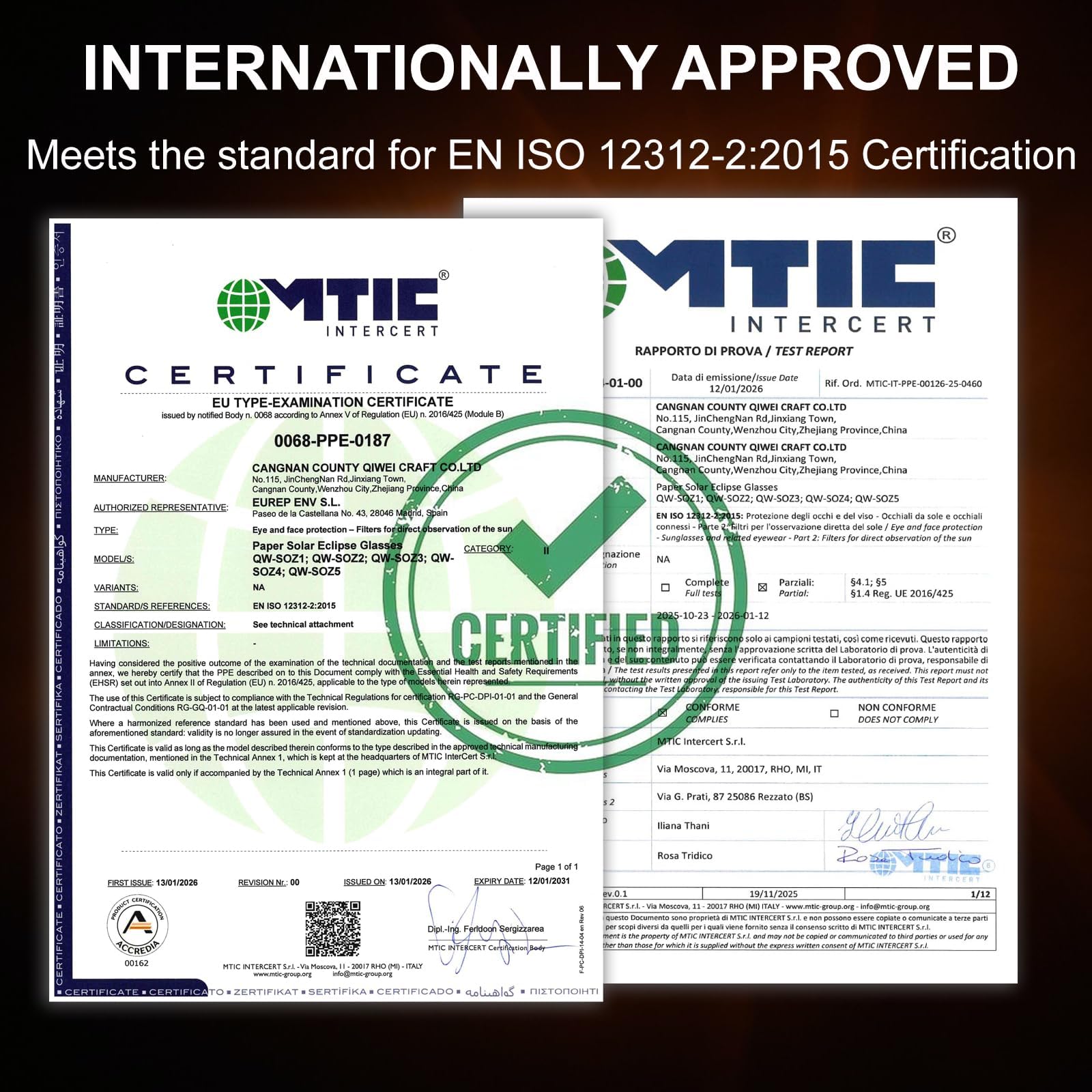 efekol Gafas Eclipse Solar Homologadas (12 Pack) - Certificación CE y EN ISO 12312-2 para Observación Segura del Sol - Eclipse Total 12 de Agosto de 2026 (Total en España, Parcial en Europa)