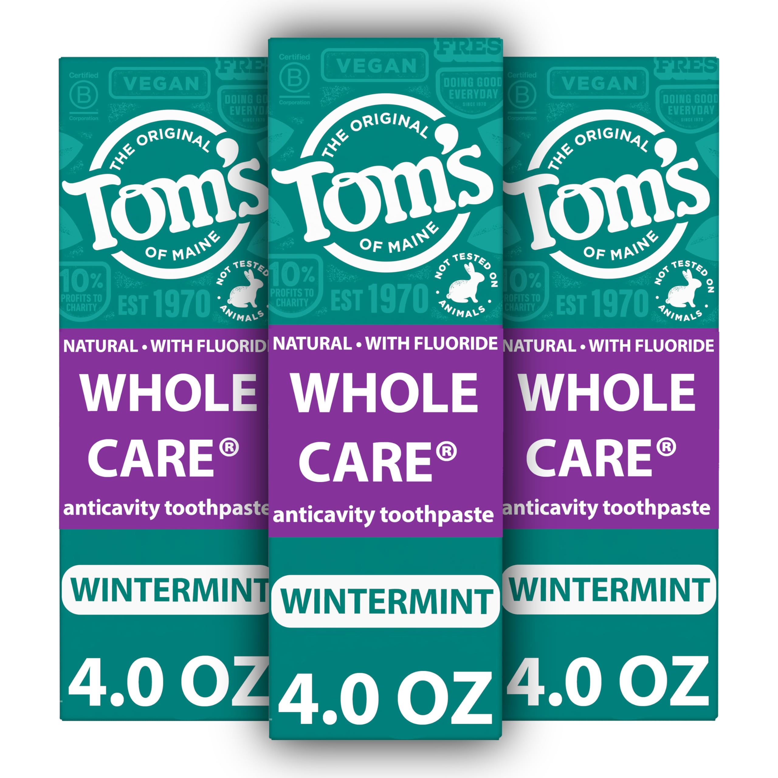 Whole Care Natural Toothpaste with Fluoride, Wintermint, 4 Oz. 3-Pack (Packaging May Vary)
