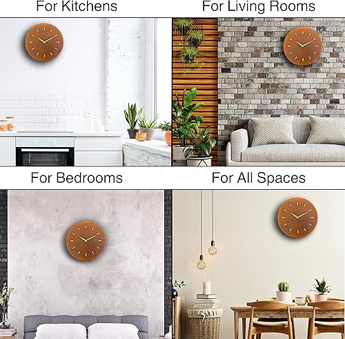 Miniatura 4 de Reloj de pared pequeño de 12 pulgadas con diseño de pátina oxidada de cobre real, rústico, sin tictac, funciona con pilas, para decoración de pared