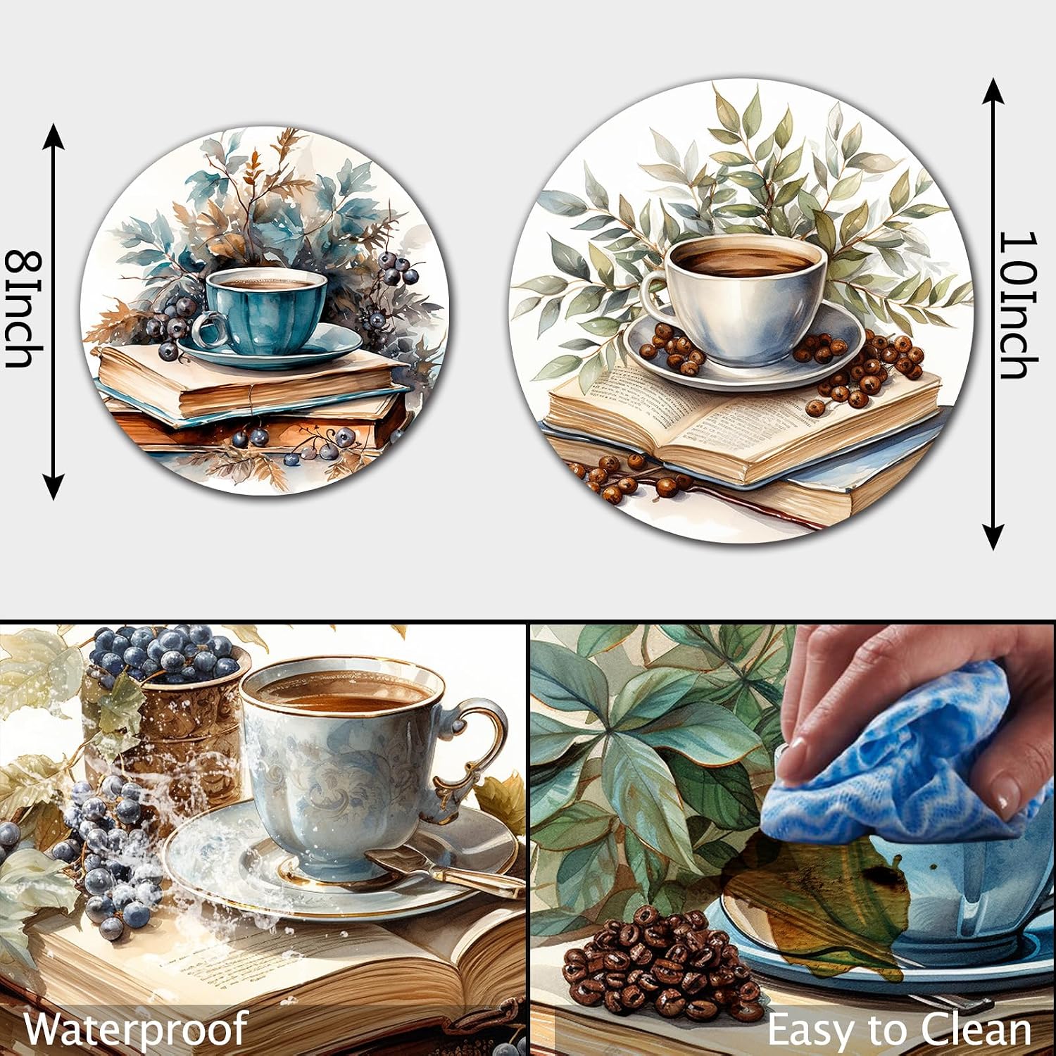 Tucocoo Book and Coffee Watercolor Electric Stove Burner Covers, Set of 4 Round Stove Burner Covers, 8 Inches and 10 Inches, Gas Metal Stove Burner Cover, Foliage Gothic Landscapes Cooktop Decorative