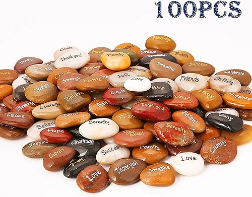 Miniatura 2 de ROCKIMPACT 100 piedras grabadas con diferentes palabras inspiradoras, piedras de fe a granel, regalos novedosos, piedras zen, piedras de gratitud,