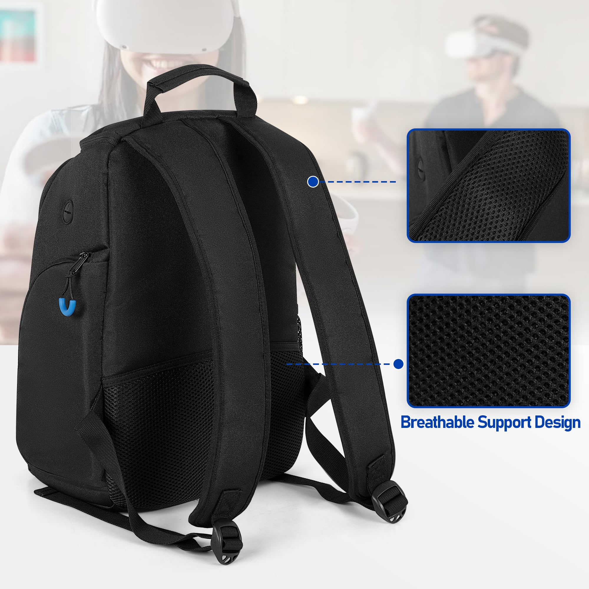 PGmoon Bolsa de transporte de almacenamiento compatible con Oculus Meta Quest 2/Quest 3/Quest Pro/VR Elite correa y controlador, mochila de viaje con mucho espacio para accesorios (diseño patentado)