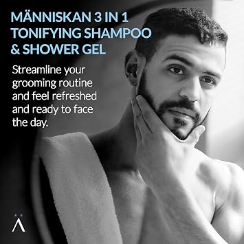 Kaaral Mnniskan 3 in 1 Tonifying Shampoo & Shower Gel, 1000ml - Cleanse Hair, Beard, and Body with Zeolite and Red Sandalwood