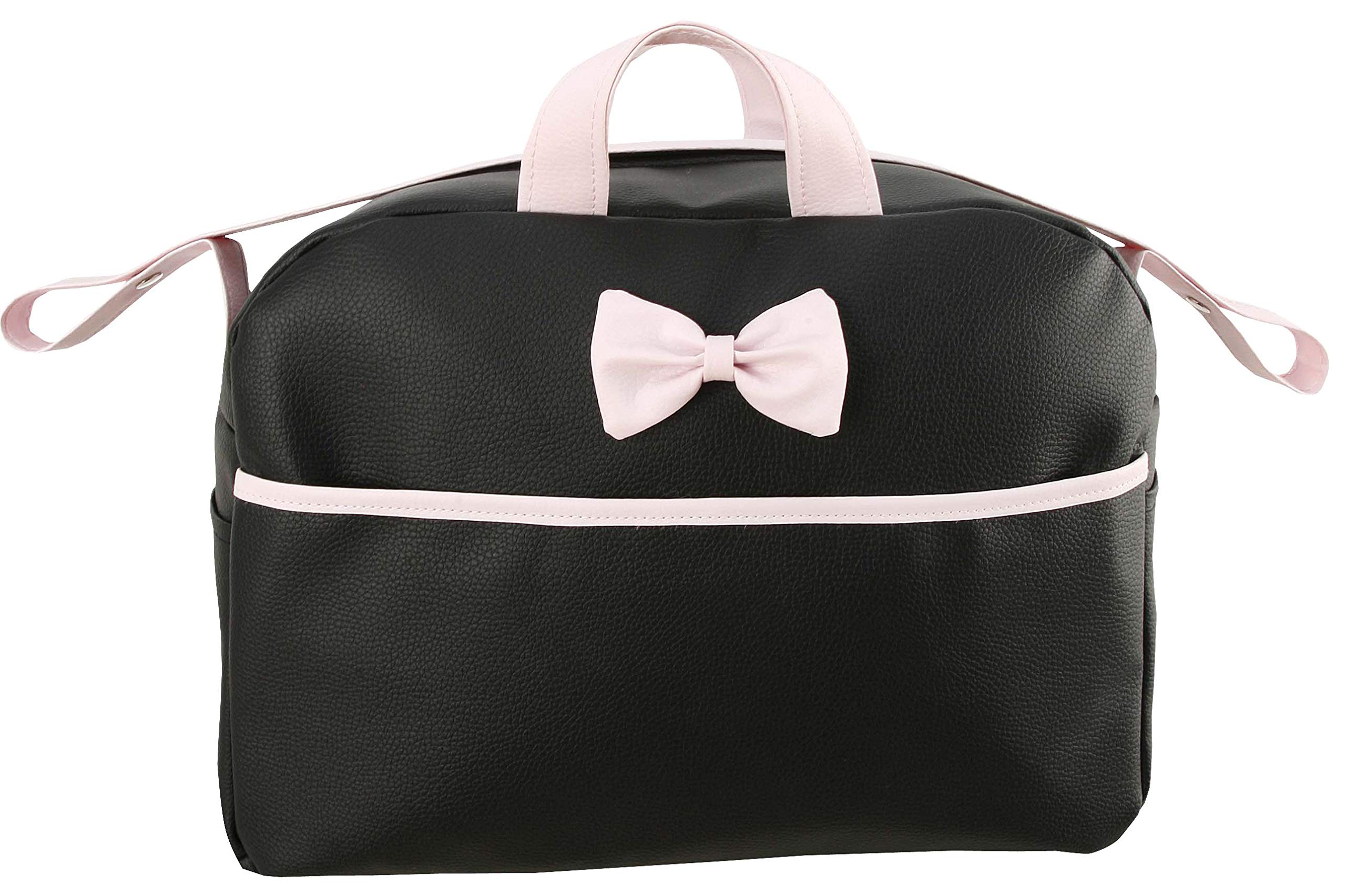 danielstore- Bolso Bebe Carrito Bandolera Maternal Polipiel Modelo Kona (Negro rosa)