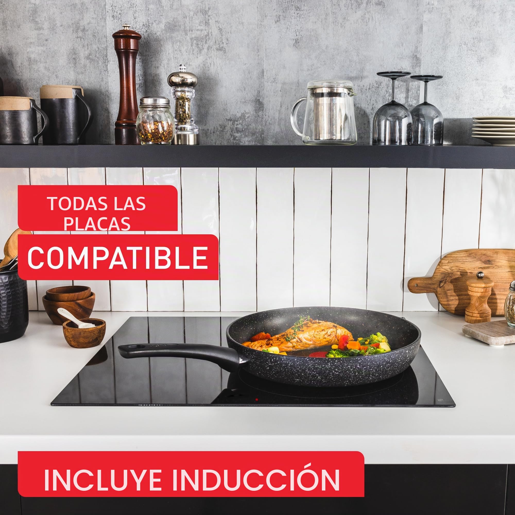 Tefal Juego de 4 piezas antiadherentes de inducción de piedra de titanio: sartén de 20/26 cm, cacerola de 16 cm y olla de 24 cm + tapa, revestimiento antiadherente de alto rendimiento, seguro para