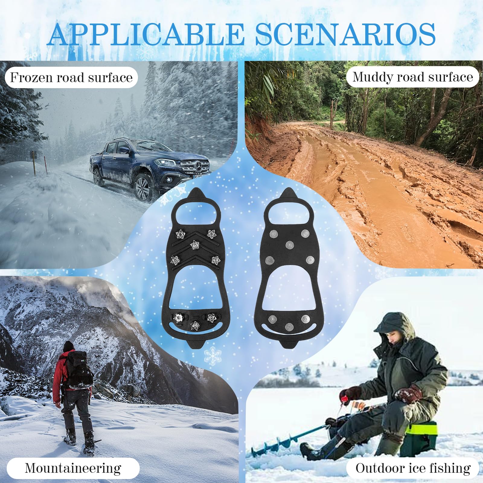 Crampons Neige, Crampons pour Chaussures d'hiver, Crampons avec 8 Dents, Crampons Antidérapants avec Pointes en Acier Inoxydable, Crampons Neige Antidérapants