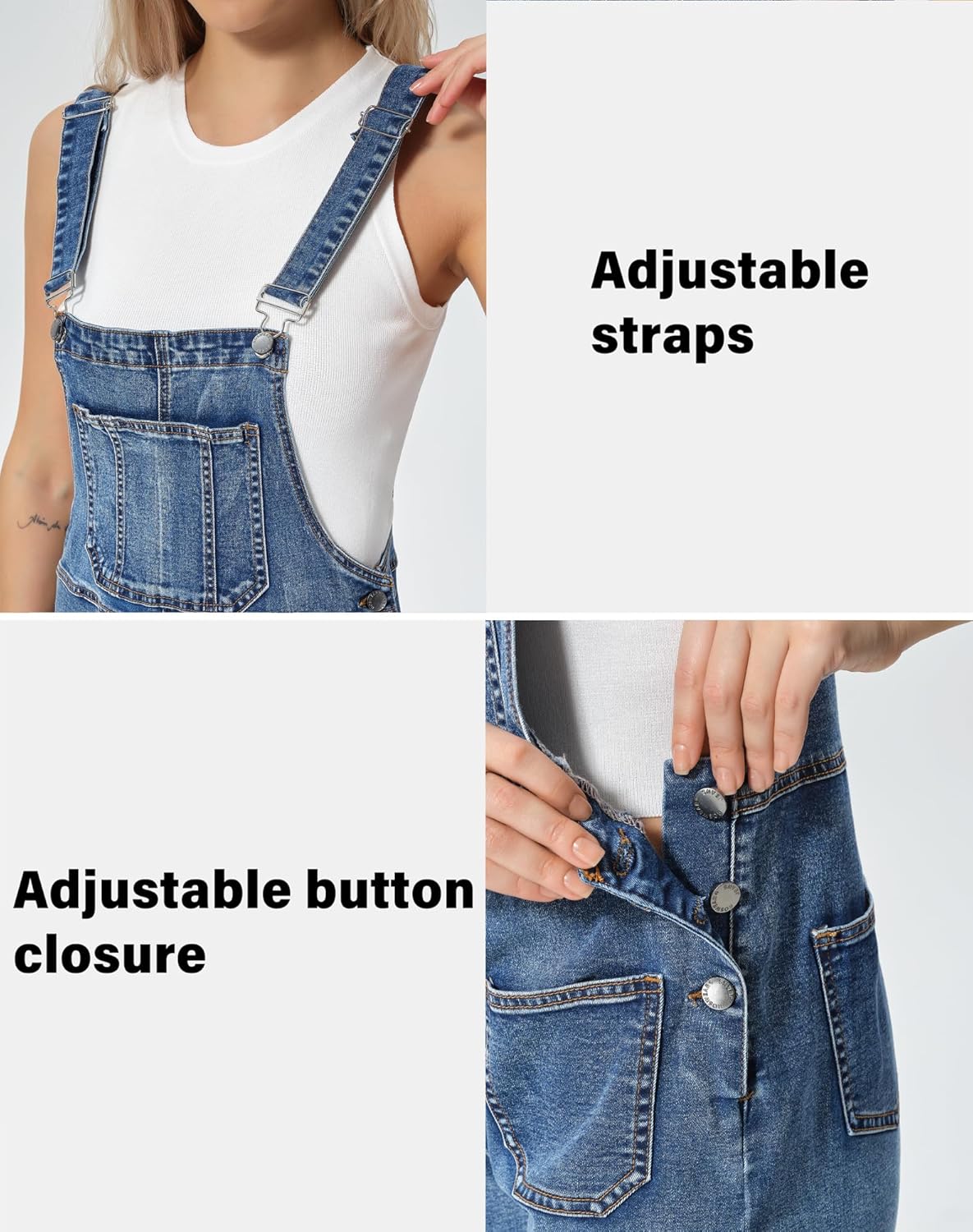 roswear Denim Overall Shorts for Women Stretchy Jumpsuits with Adjustable Strap Cuffed Hem - Image 6