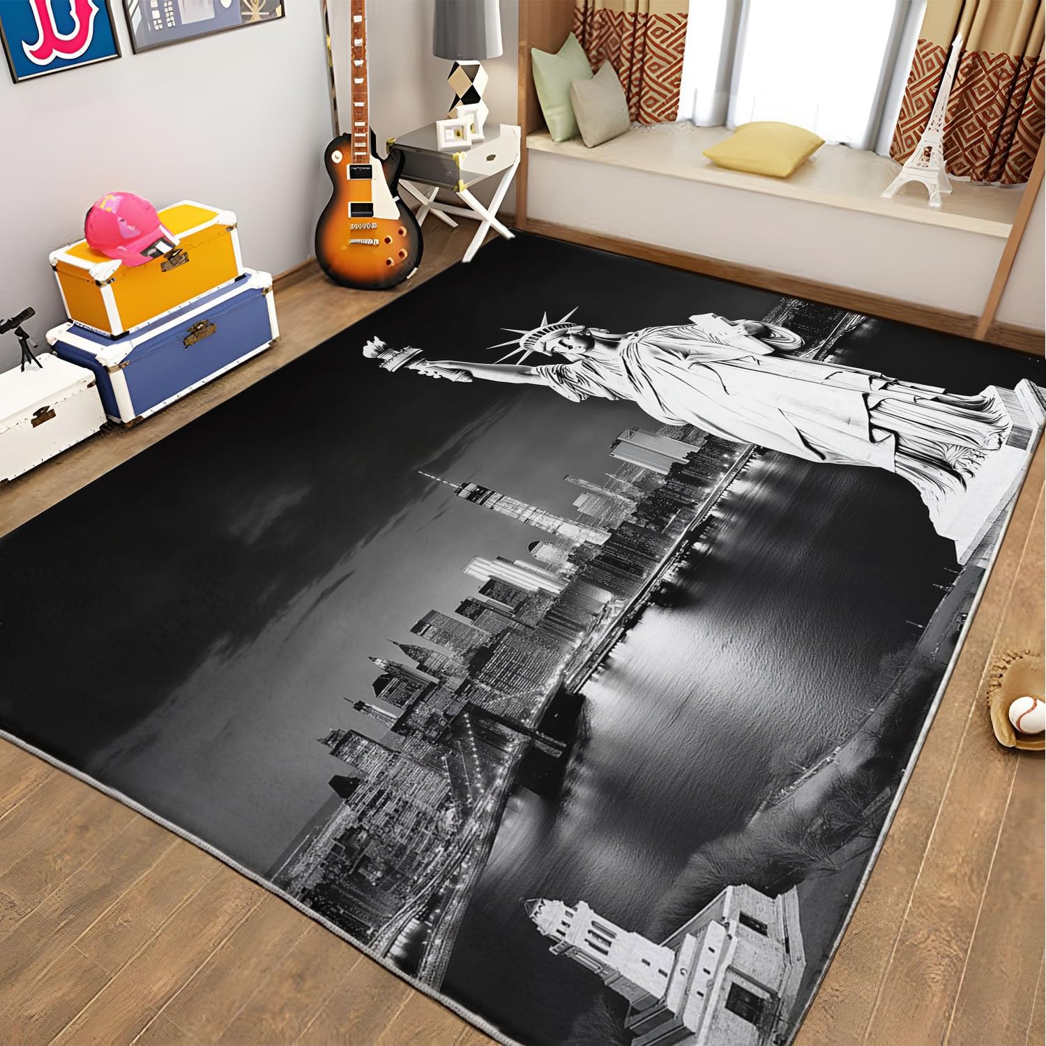 Generico Tappeti New York Statua della Libertà Tappeto Camera da Letto Tappeto Soggiorno Tappeti Antiscivolo Tappeto Salotto Moderno Morbidi Adatto per La Decorazione Domestica (120 x 180cm)