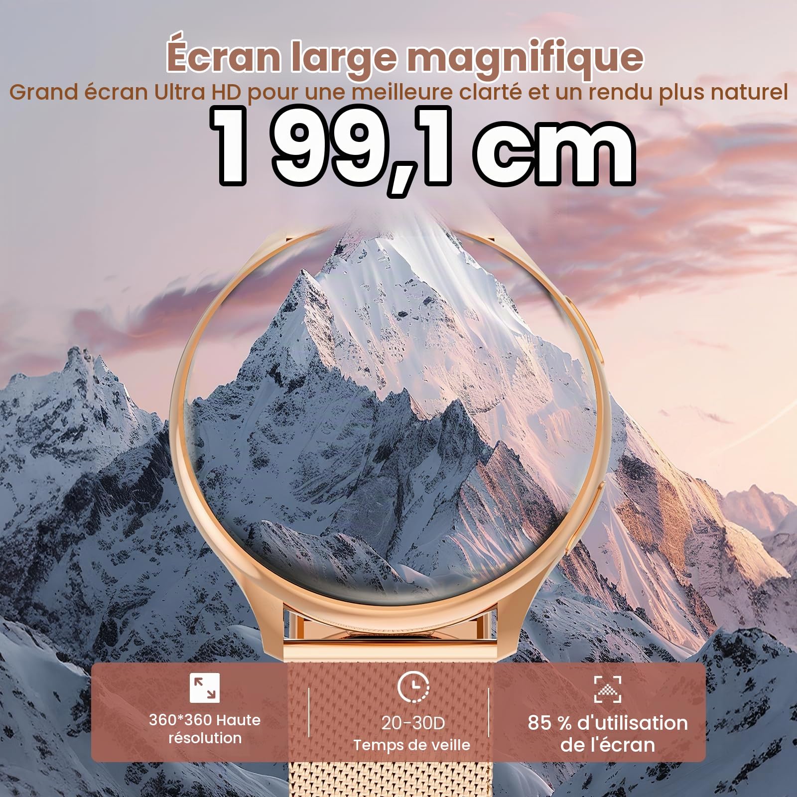 SLOKSFil Montre Connectée Femme avec Appel Bluetooth, 1,39'' HD Smartwatch Ronde, 24H Fréquence Cardiaque/Tension Artérielle, SpO2/Sommeil, 120+ Sports Podomètre Roségold (Or Rose)