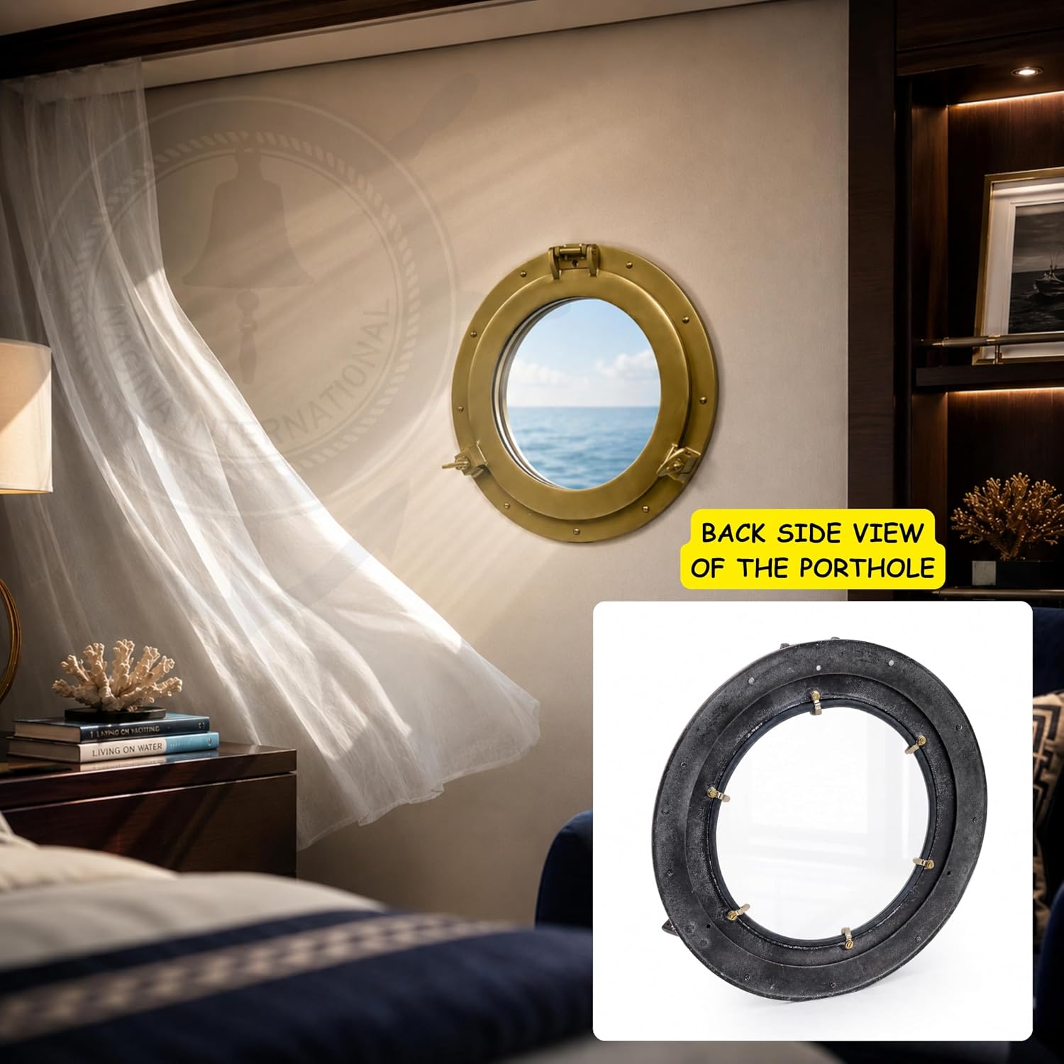 Nagina International Powder Coated Premium Nautical Aluminum Pirate's Ship's Porthole Window | Exclusive Wall Decor Accent (8 Inches, Antique Brass)