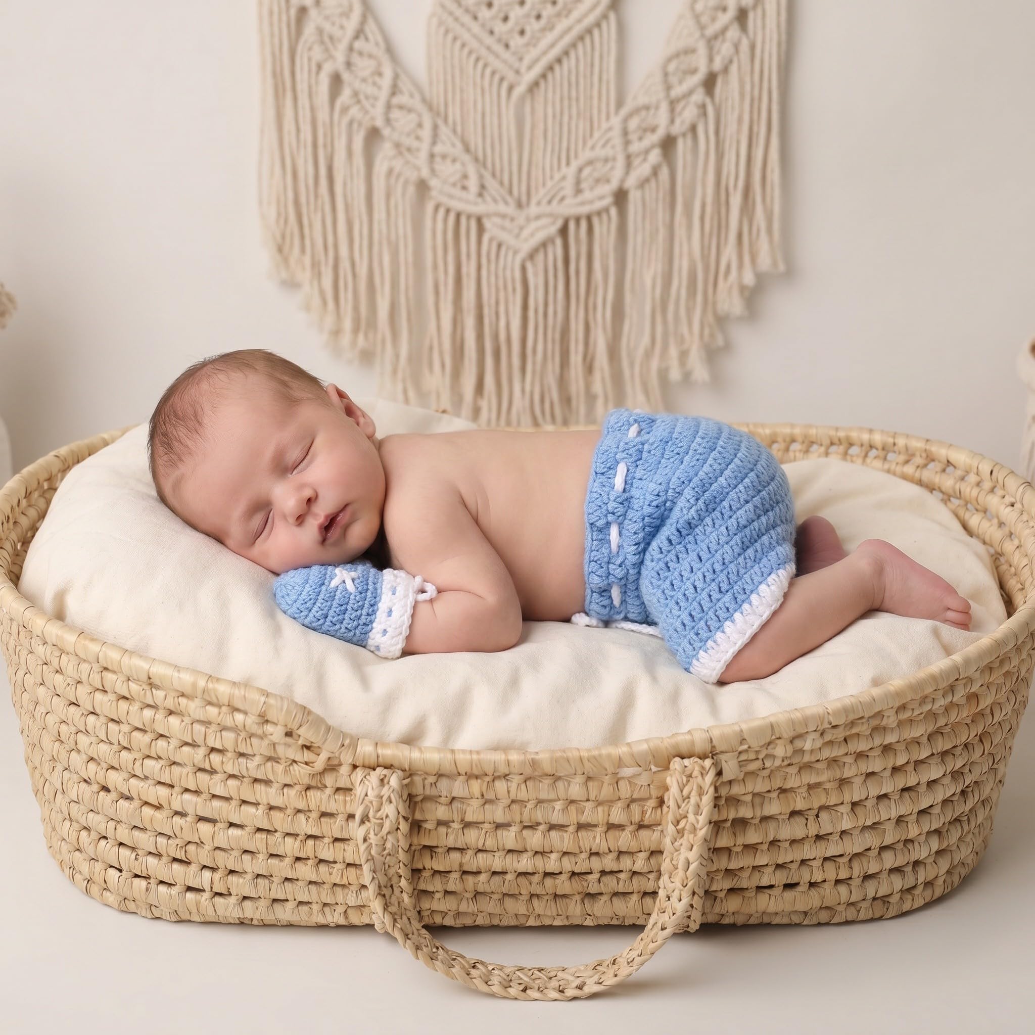 Lurrose 1 set di accessori per servizi fotografici per neonati, composto da pantaloni e guanti da boxe lavorati all'uncinetto per neonate, adatti a servizi fotografici da 0 a 3 mesi.