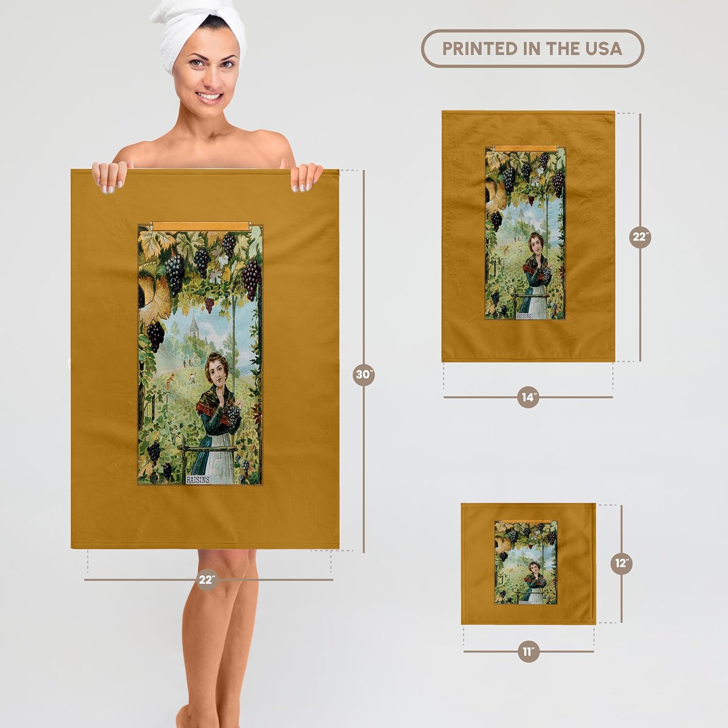 3dRose Woman Picking Grapes that Have Dried into Raisins 22x30 Bath Hand Pool Towel