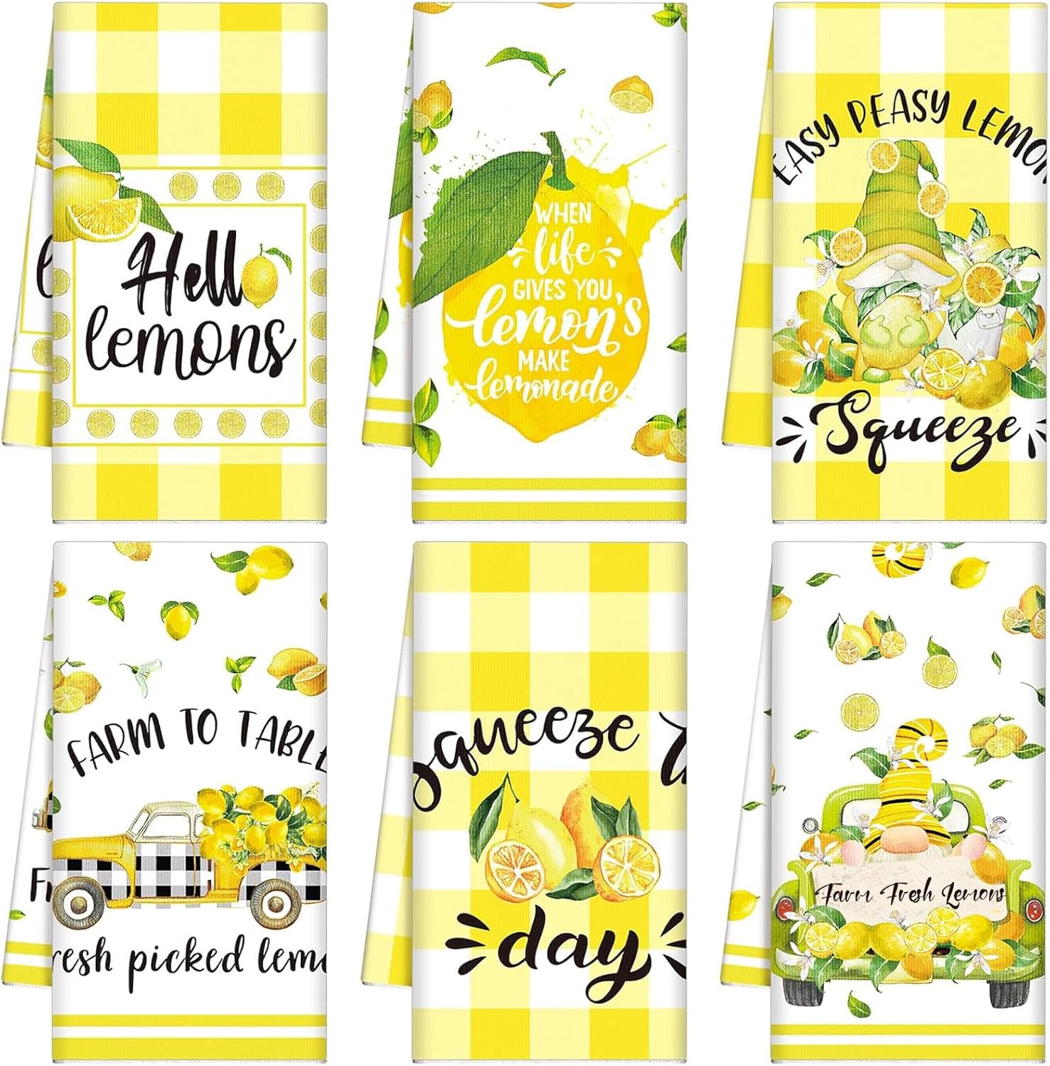 Tudomro 6 Pcs Christmas Lemon Kitchen Towels Lemon Themed Dish Christmas Cloth Hand Tea Towels Housewarming Gift for Home for Kitchen