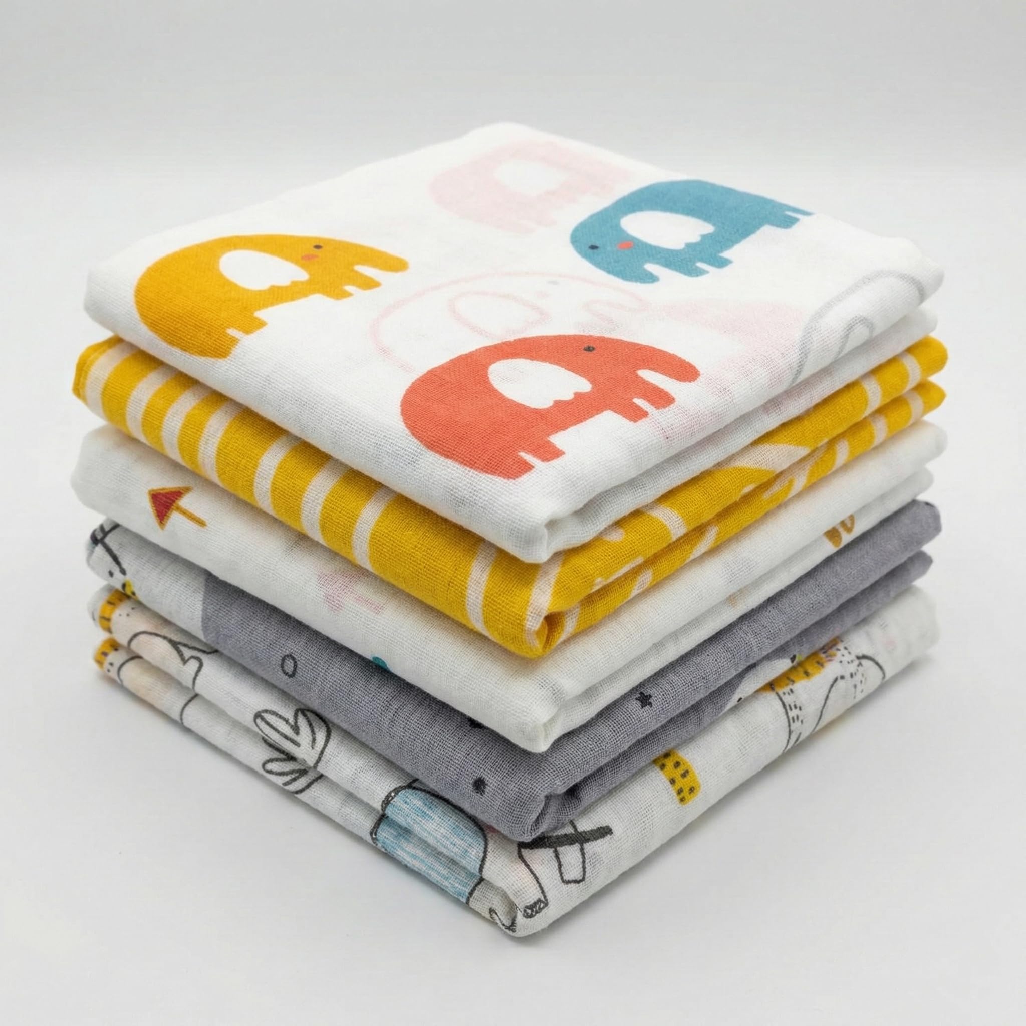Trance Home Linen Super Soft 100% Cotton Thin Malmal Face Towels | Reusable Hygiene Wash Cloth | Napkin for New Babies | Soft Hankies for Children (Small 40 X 40 Cm, (Peeples & Pine -Pack of 5 Pcs),-image-33