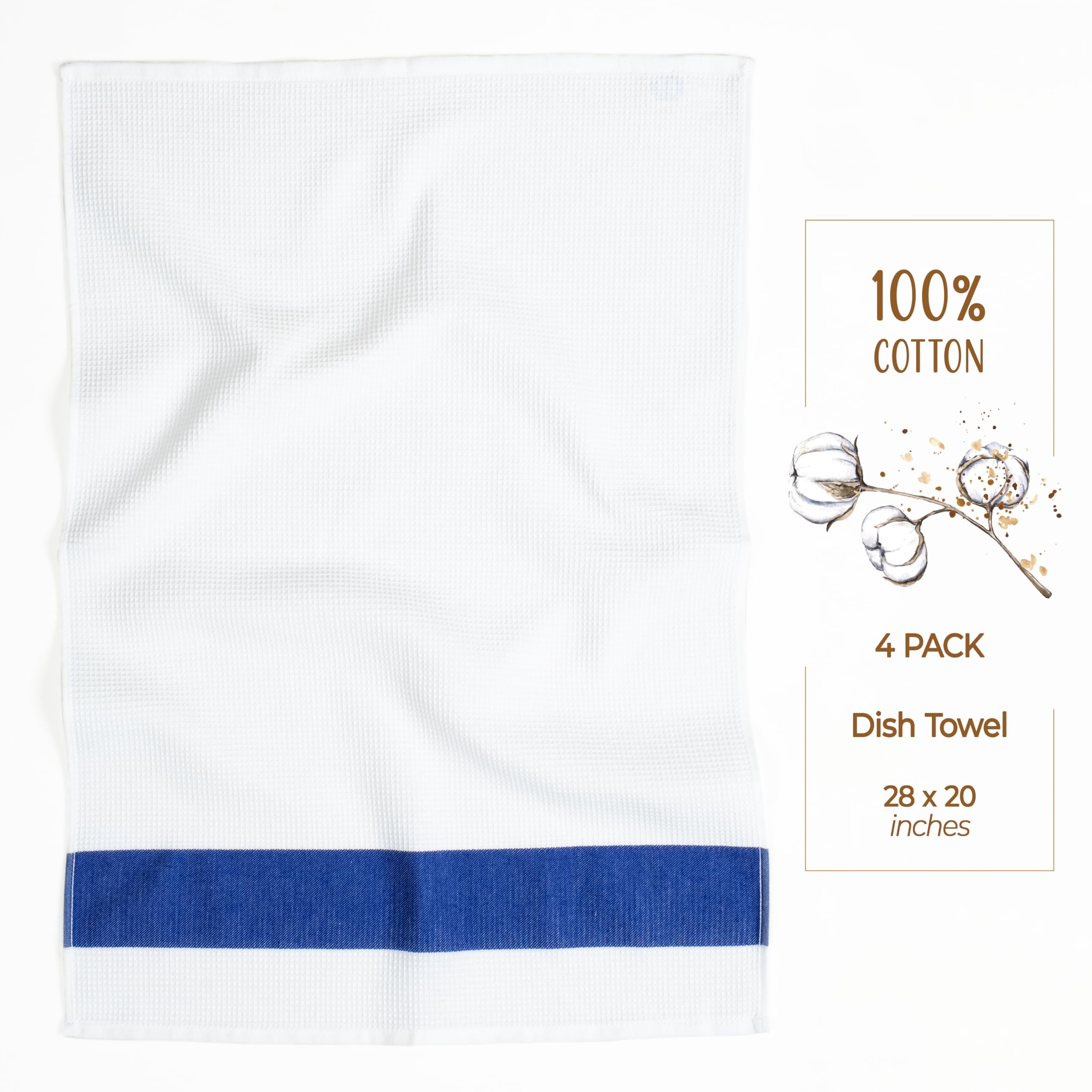 American Soft Linen Paños de cocina, 100 % algodón, paquete de 4 paños de cocina suaves, absorbentes, de secado rápido, color azul marino