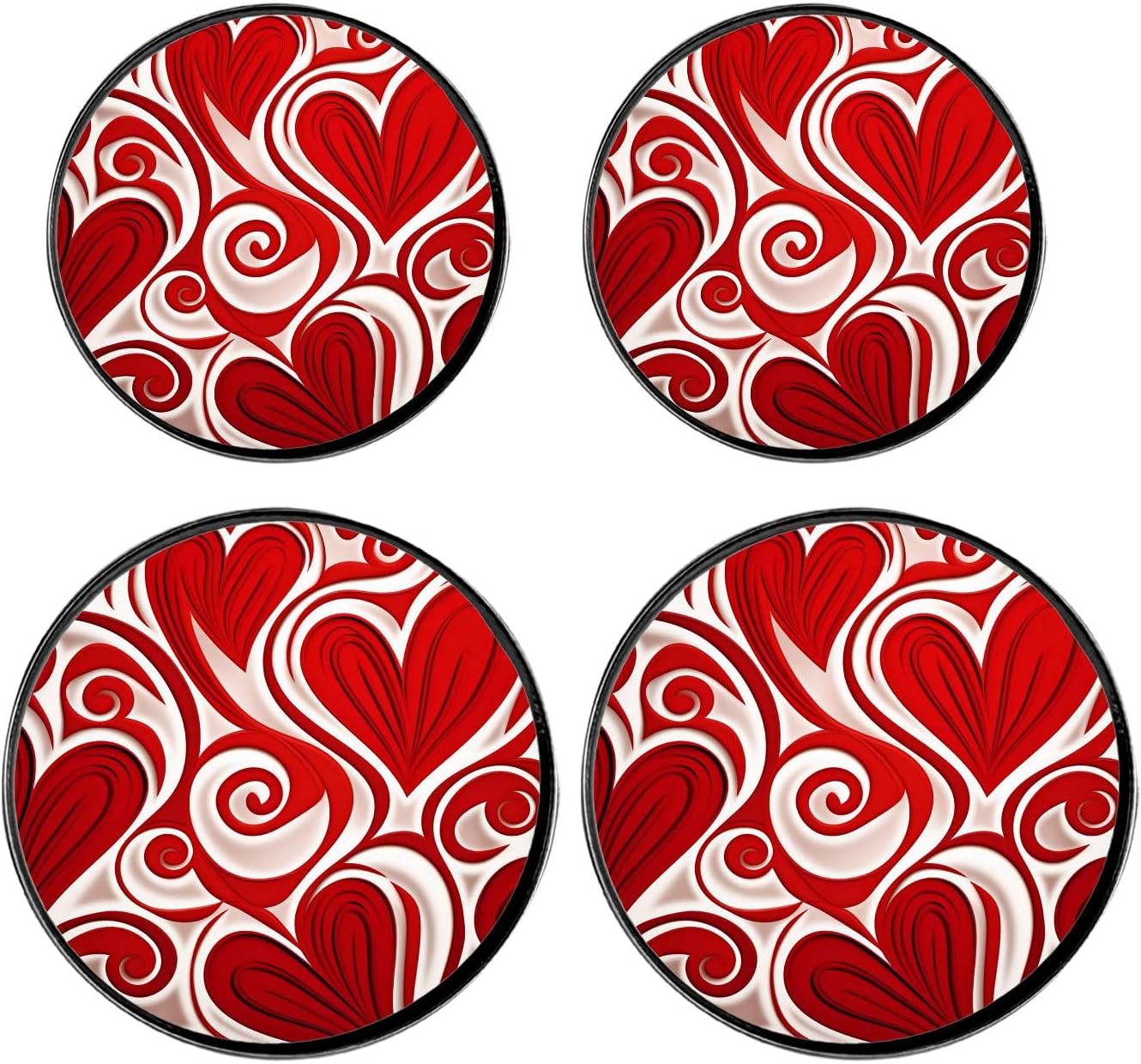 Red Hearts and Swirls Pattern Set of 4 Stove Burner Covers - Premium Round Electric Stove Range Protectors,8 IN & 10 IN