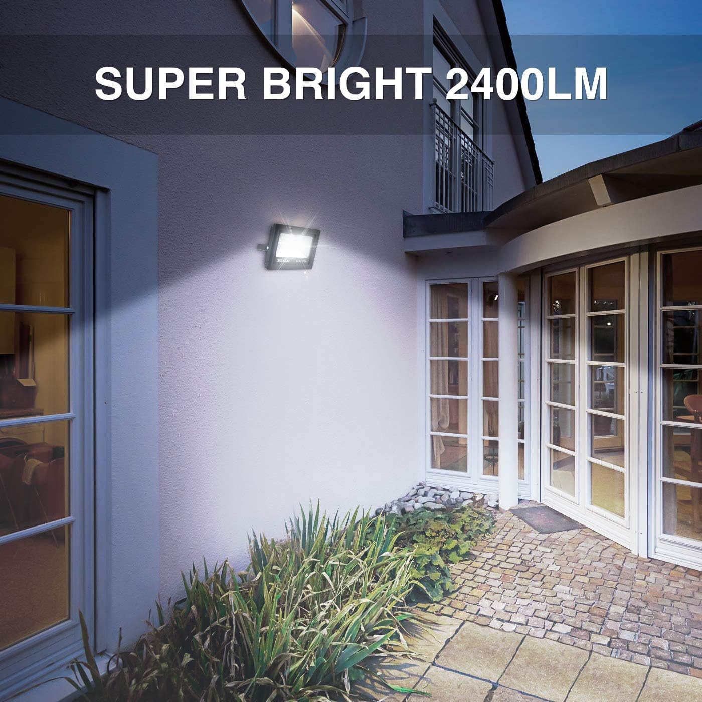 Ustellar 2 Pack 30W Outdoor LED Flood Light IP66 Waterproof 2400lm Super Bright Security Lights 5000K Daylight White Floodlight Outside Landscape Wall Lights for Yard Patio Garden Backyard