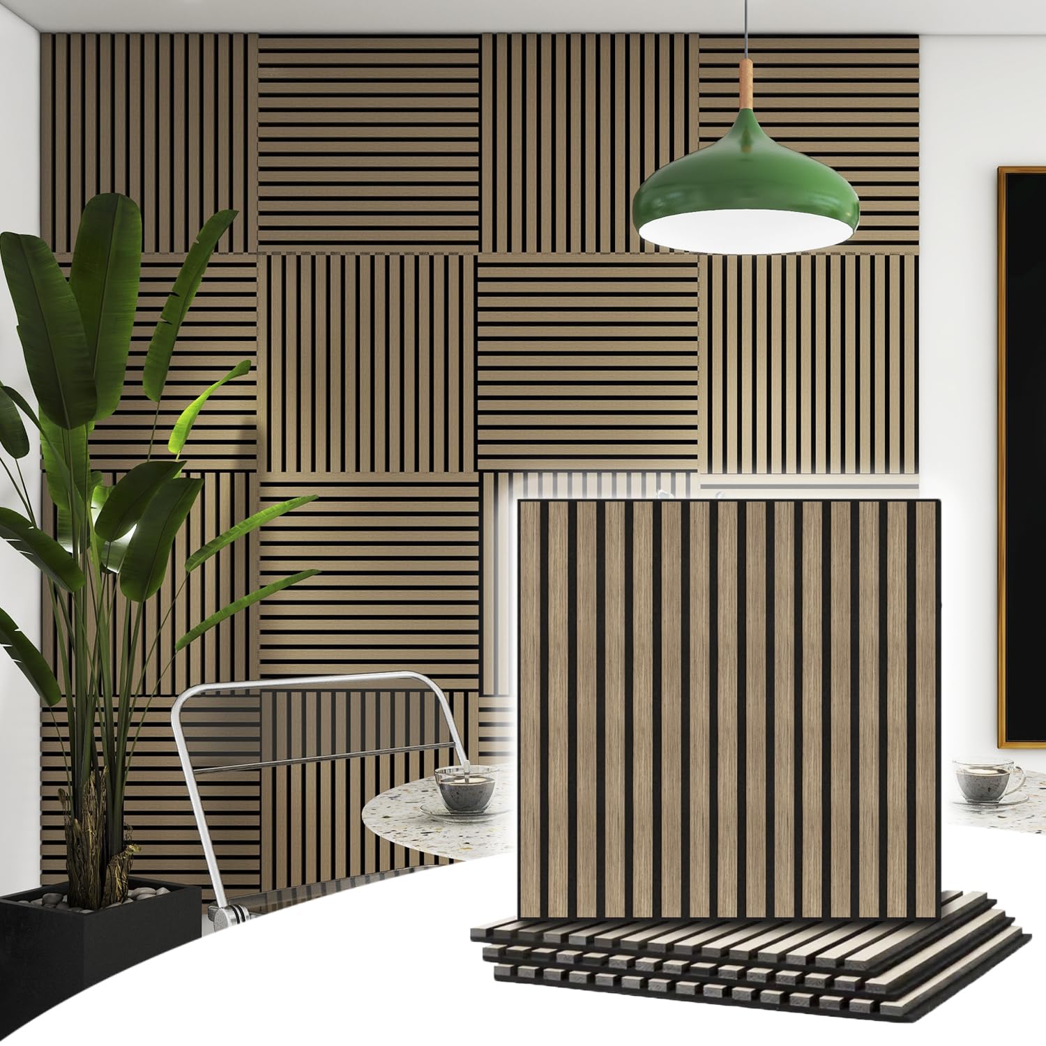 Photo 1 of 4 Pcs Acoustic Slat Wall Panels,3D Fluted Wood Sound Absorbing Panel,Walnut