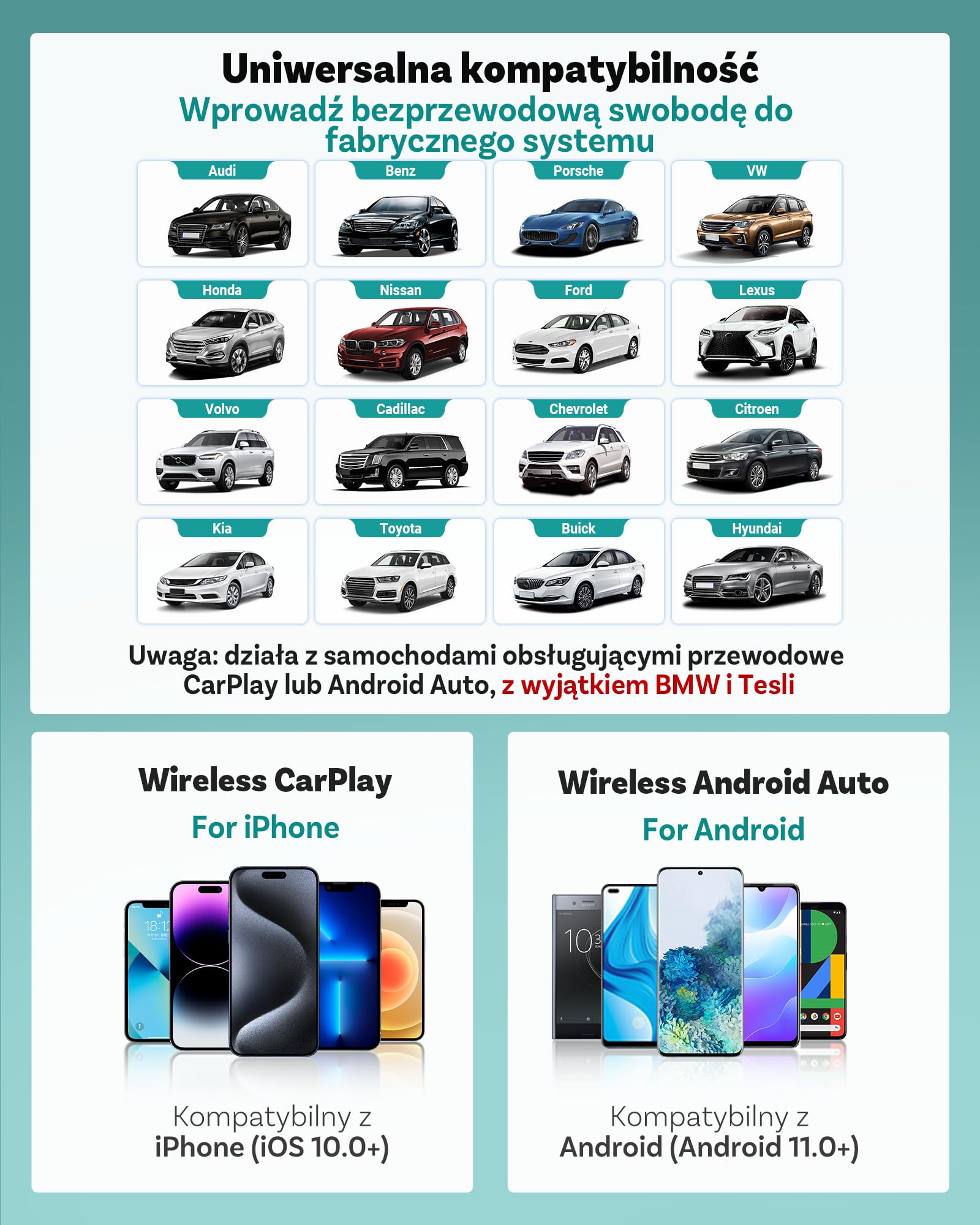 Ottocast Mini Pico 2026 Adapter Wireless CarPlay i Android Auto, WiFi 6 & Bluetooth 5.4, Mini Dongle USB Plug & Play, Konwersja CarPlay/Android Auto z Przewodowego na Bezprzewodowe, OTA Upgrade