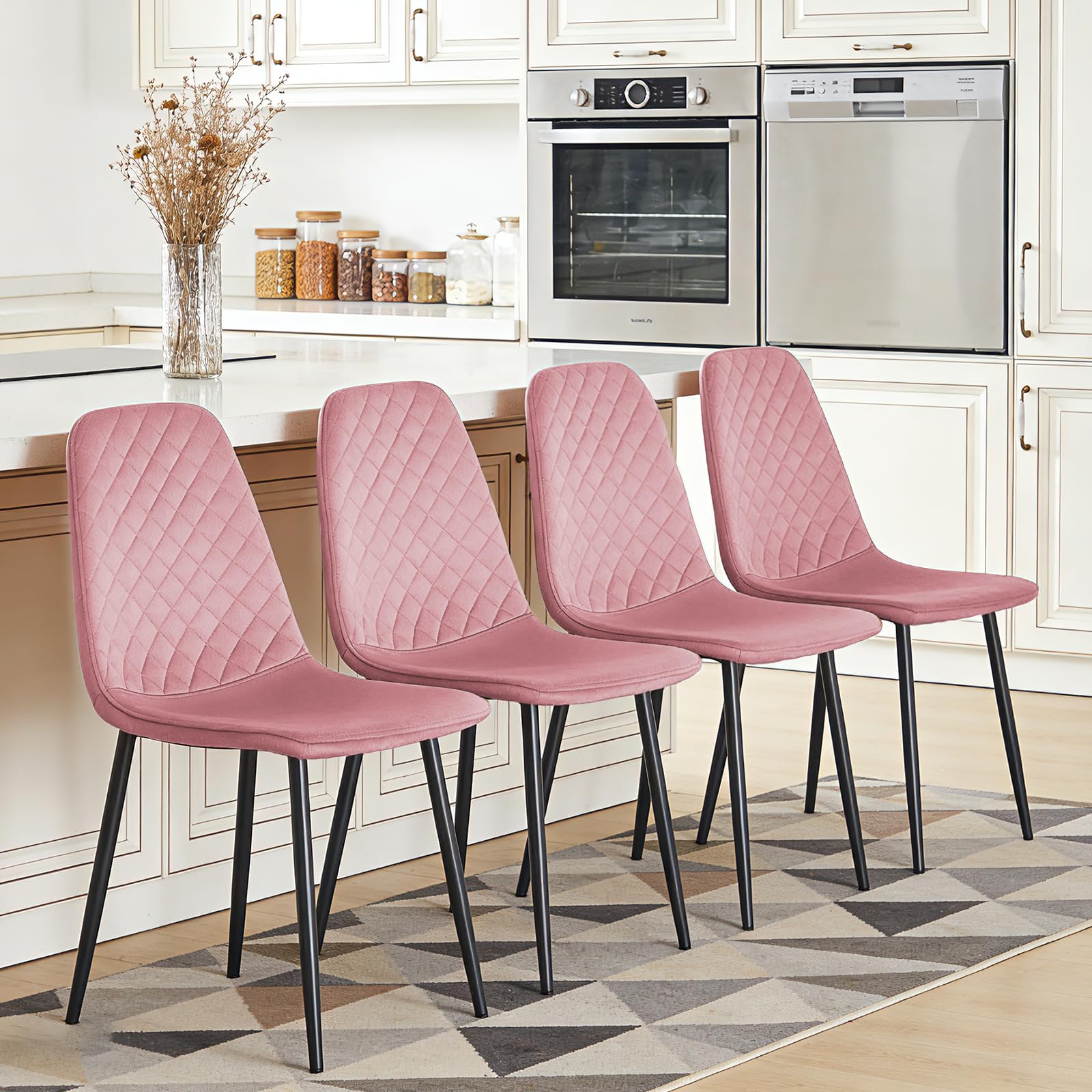 JaHECOME Rose Dining Chairs Set of 4 Velvet Fabric Upholstered Seat Living Room Chairs Metal Legs for Kitchen Lounge Home Office — image 1