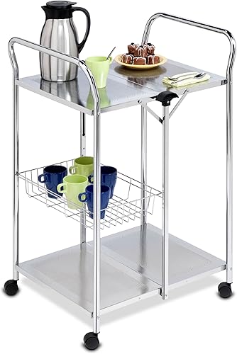 Miniatura 2 de Honey-Can-Do CRT-01703 Carrito plegable de lujo, cromado, 2 niveles