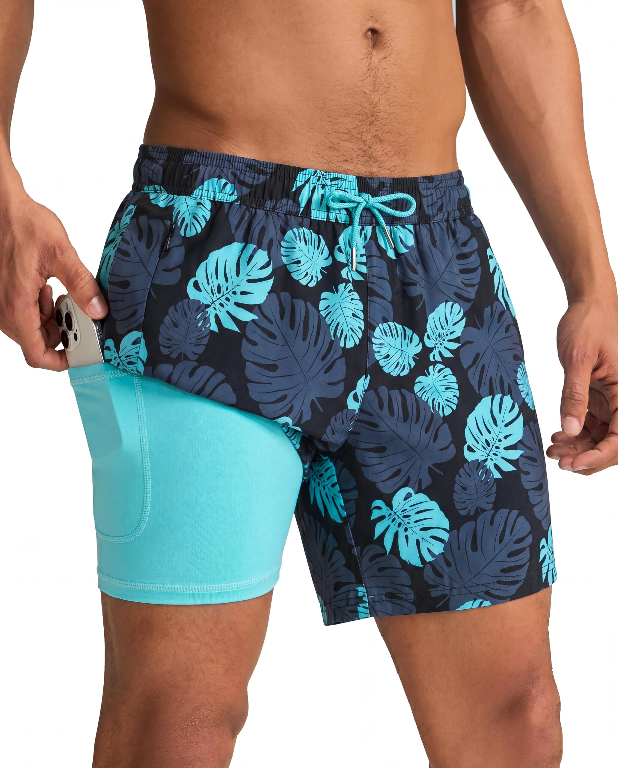 maamgic Mens Swim Trunks with Compression Liner 5 Inch Quick Dry for Beach