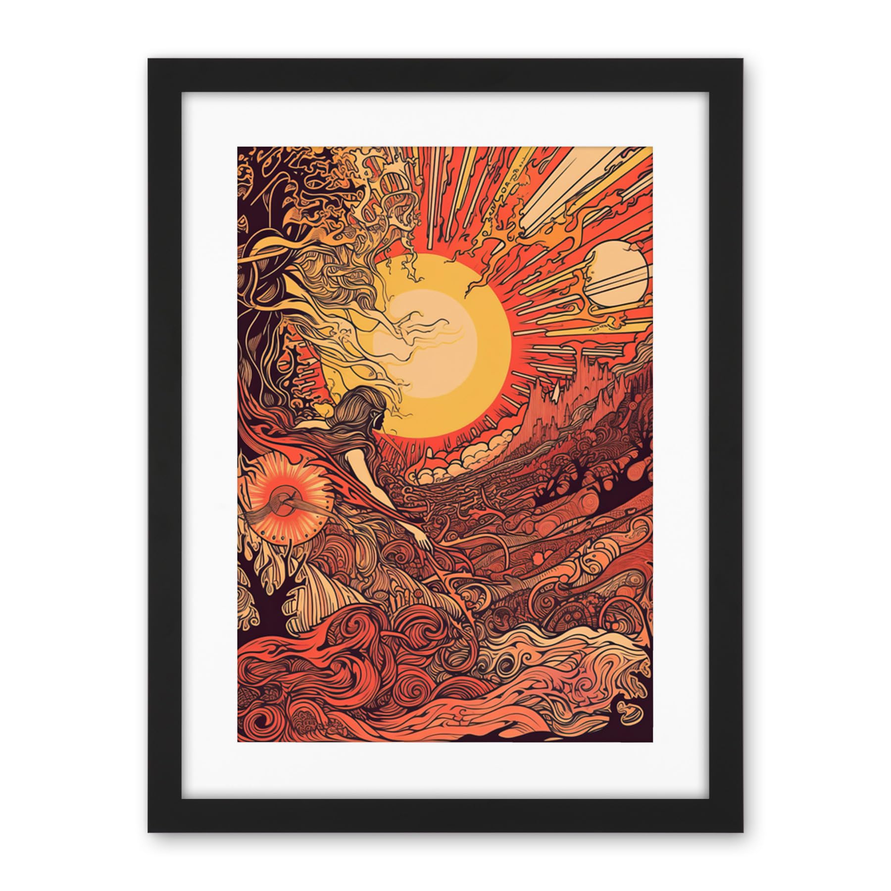 Artery8 Venus Sunset Fantasy Landscape Illustration Artwork Framed Wall Art Print 18X24 Inch