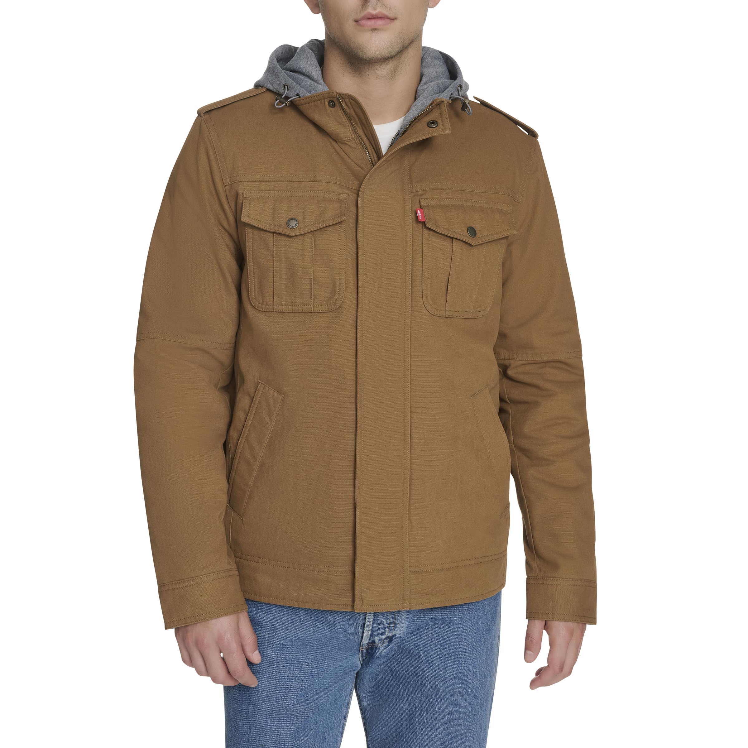 Levi's Herren Militärjacke aus gewaschener Baumwolle mit Kapuze, Braune, weiche Baumwolle, S