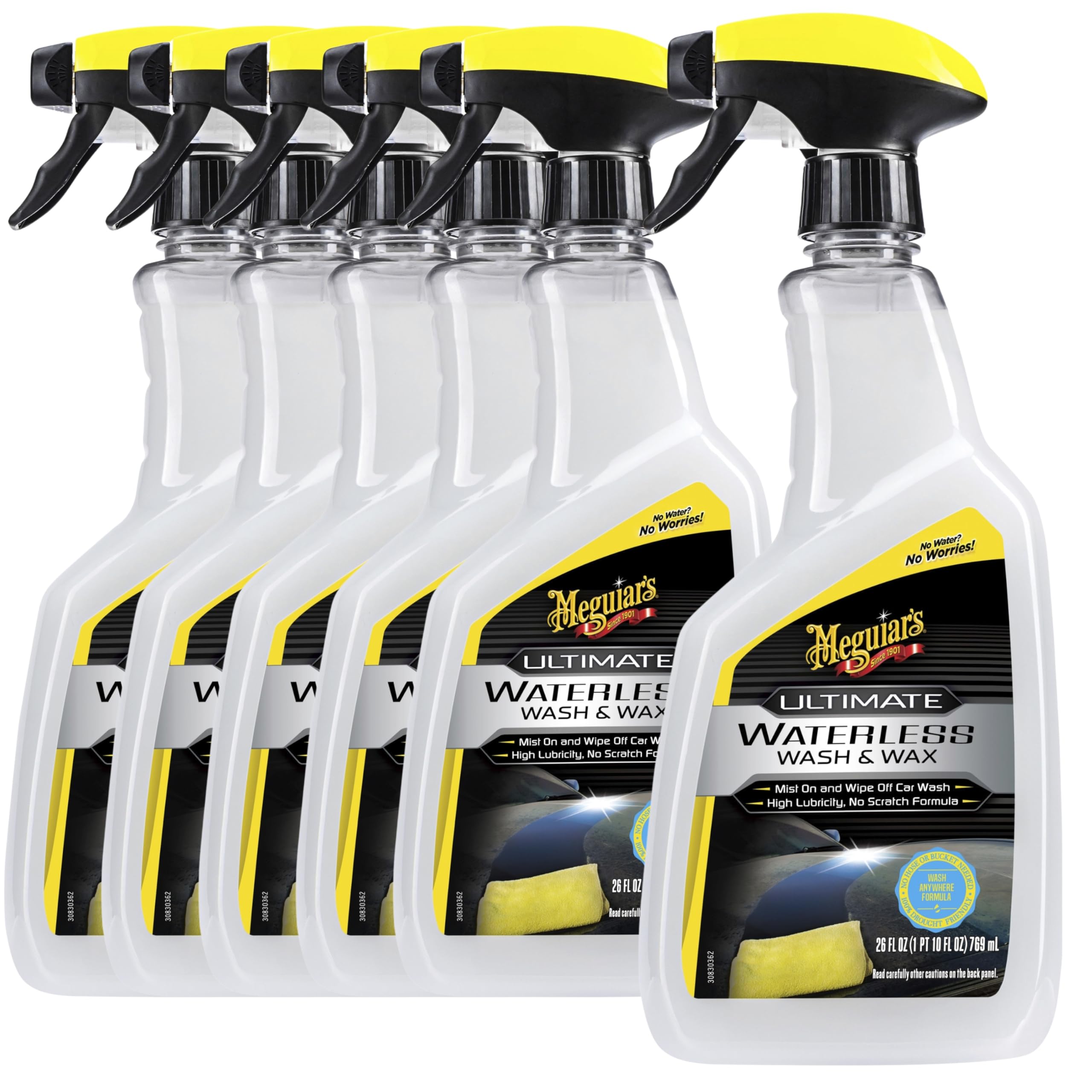 Meguiar's G3626 Ultimate Waterless Wash &amp; Wax - 26 Oz Spray Bottle, 6 Pack