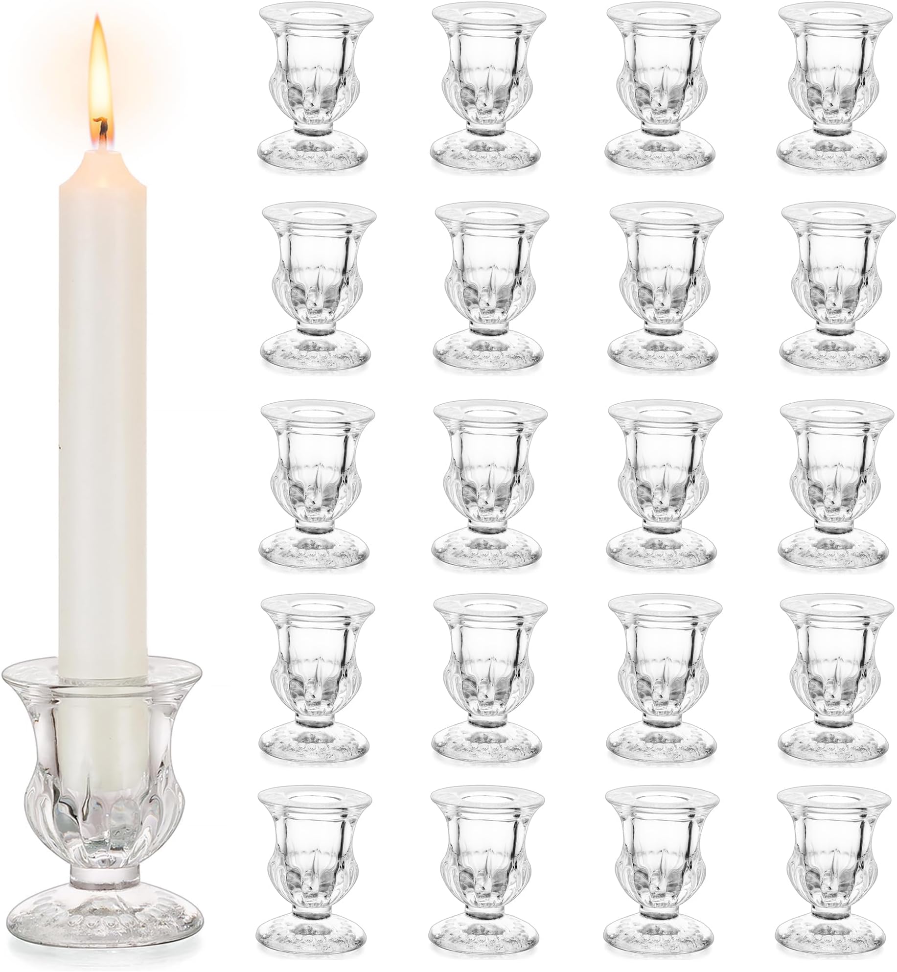 Glass Candlestick Holders Christmas: Set of 20 Clear Taper Candle Holder Bulk Small Candle Sticks for Wedding Anniversary Centrepiece Party Dinner Table Decorations