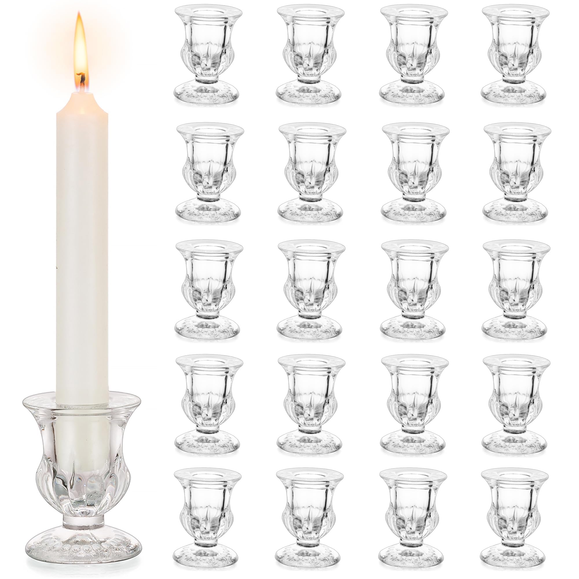 Glass Candlestick Holders Christmas: Set of 20 Clear Taper Candle Holder Bulk Small Candle Sticks for Wedding Anniversary Centrepiece Party Dinner Table Decorations
