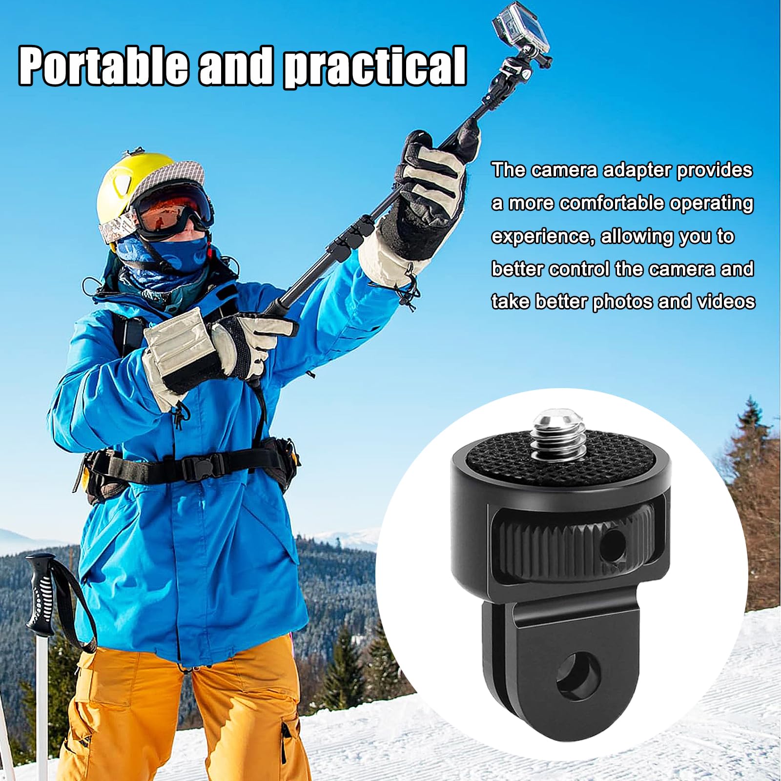 2 Pièces Adaptateur de Trépied en Aluminium, 1/4" Fixation de Trépied Compatible, Ajustement à 360 ° Adaptateur de Caméra, avec 2 Clés, pour Gopro Hero10, Sjcam Caméra(Noir)