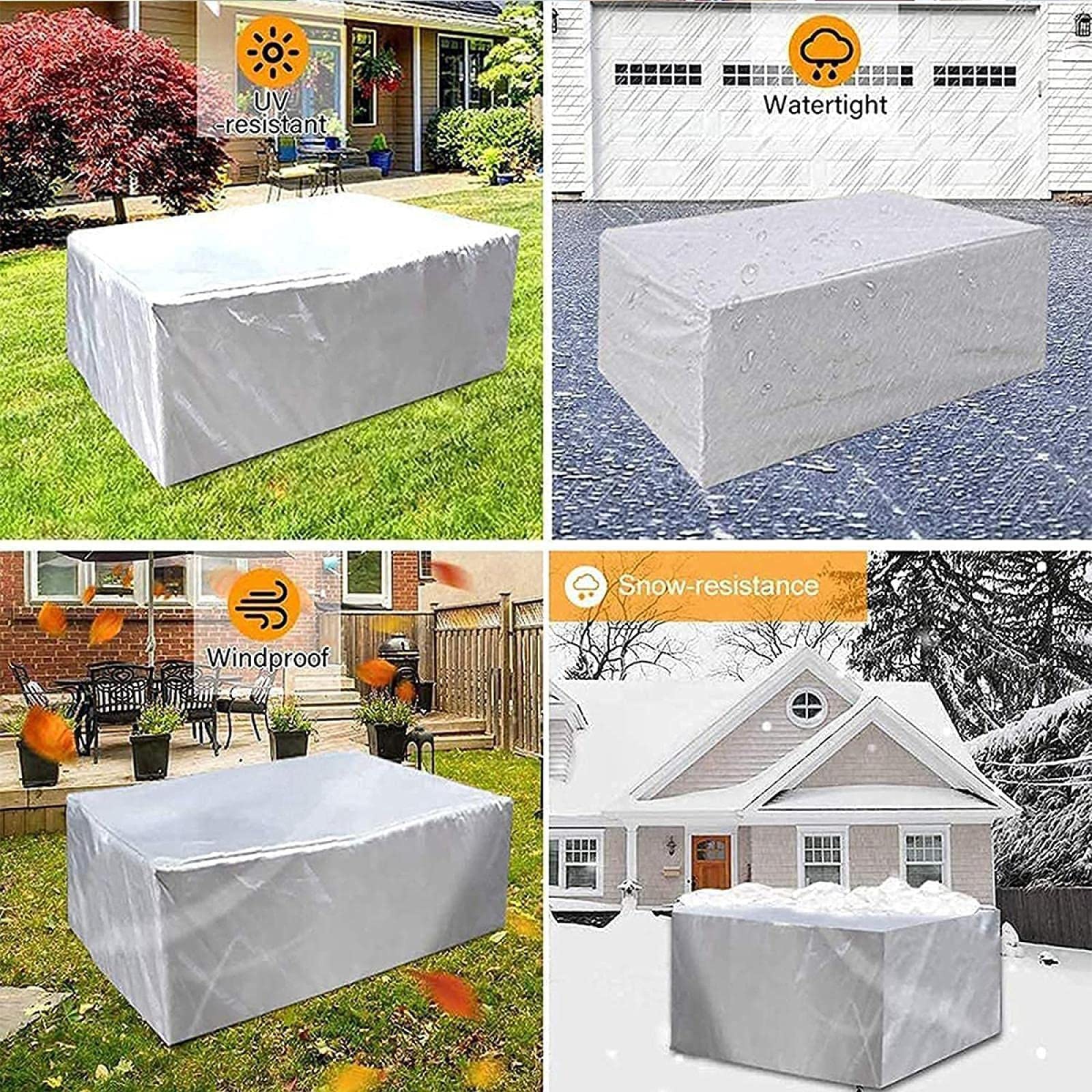 Fundas de Muebles de jardín,varios tamaños Funda para Muebles de Jardín Exterior Rectangular Impermeable,Anti-UV,Resitente al Polvo,para Sofa de Jardin al Aire Libre Patio 285x205x63cm Plata