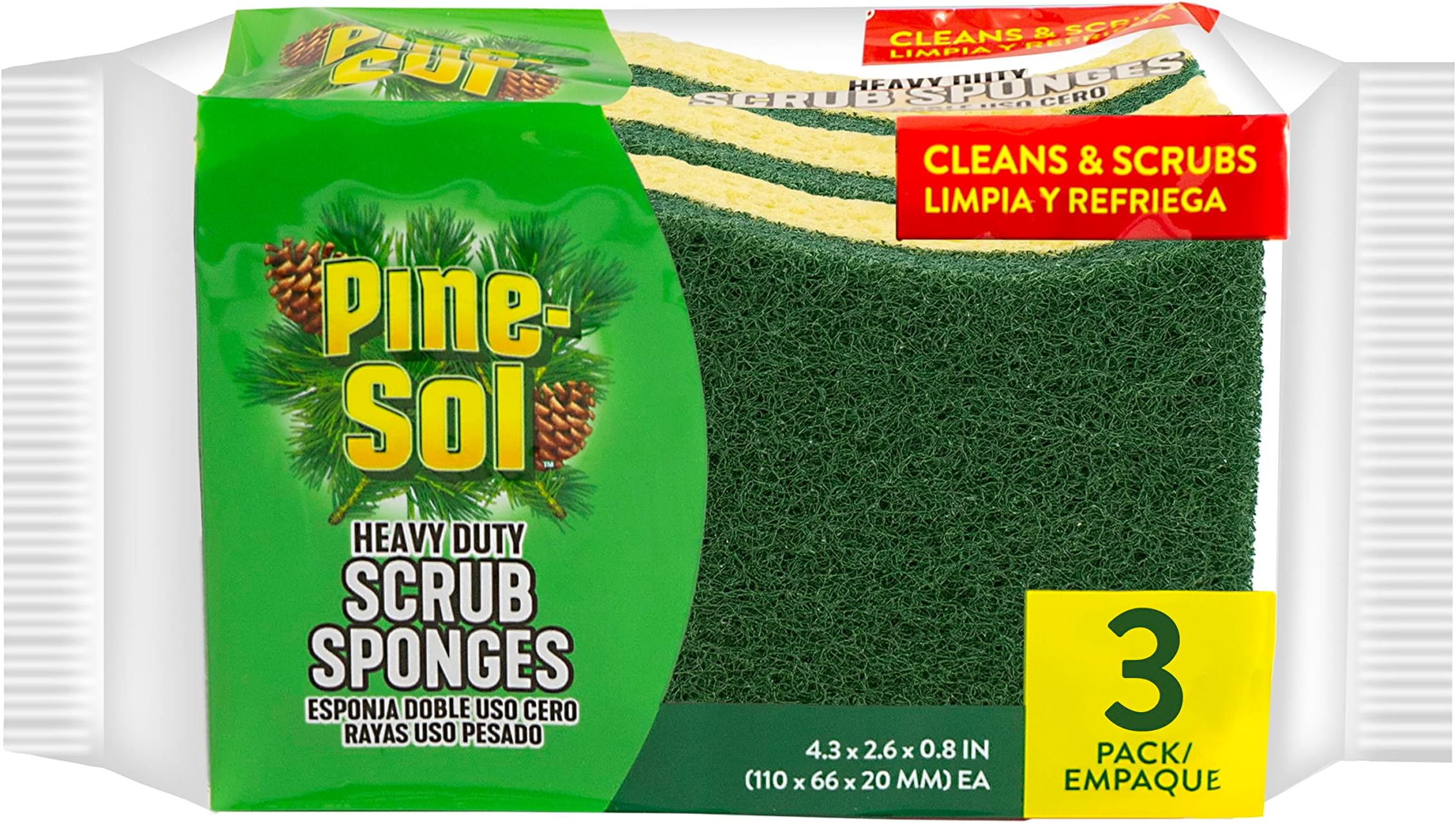 Heavy Duty Scrub Sponges – Dual-Sided Dishwashing Scrubbers for Kitchen, 3 Pack