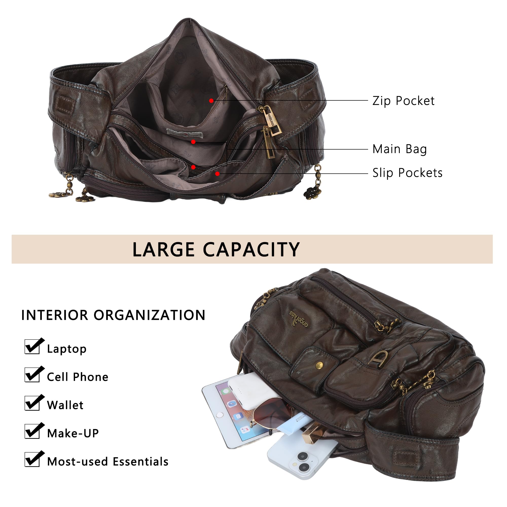Angel Kiss Hobo Bags - Borsa a tracolla da donna, stile vintage, con tracolla regolabile