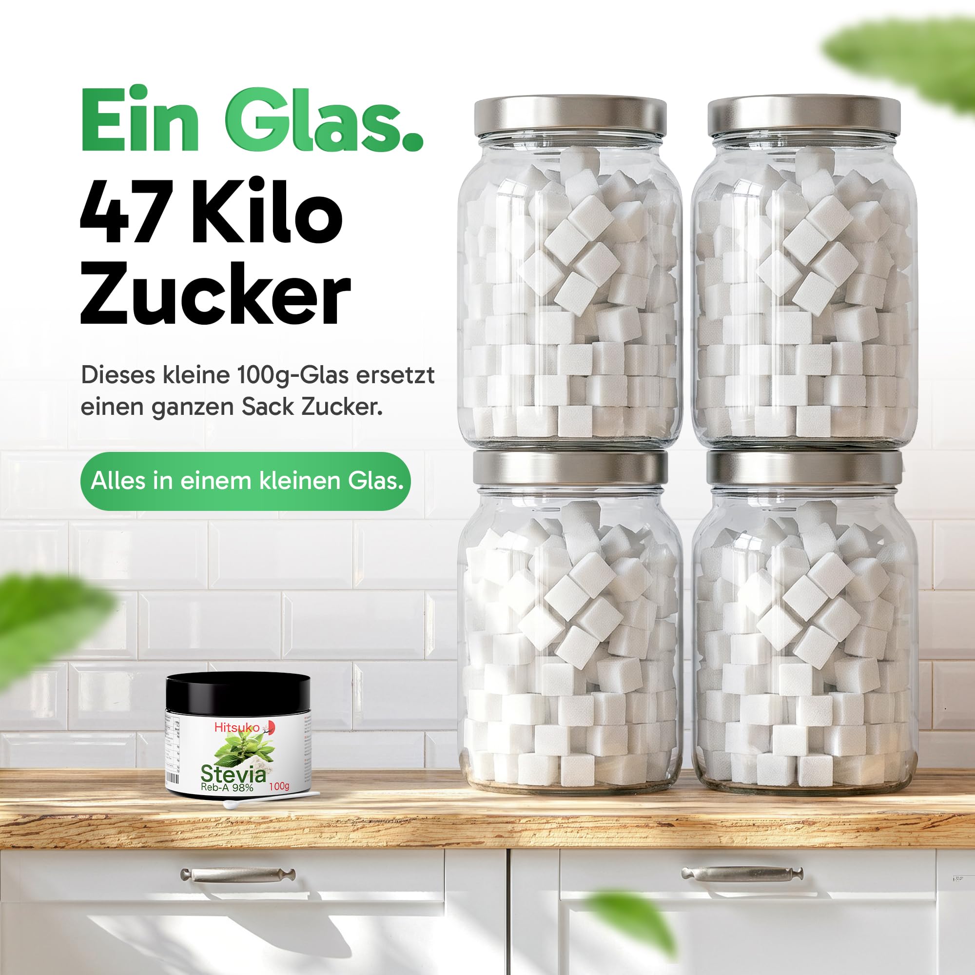 Ultra-konzentriertes Stevia-Pulver (100g) | 98% Reba-98 Pur | 470x süßer als Zucker