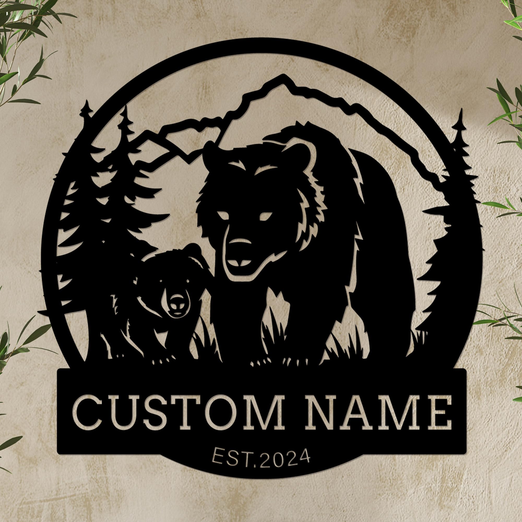 Personalized Bear Family Name Metal Sign, Custom Black Bear Figurines Decor for Porch, Patio, Lawn, Garden Statues Wall Art for Bedroom Bathroom