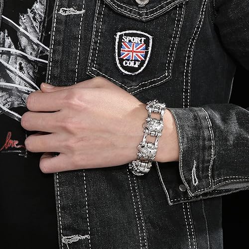Miniatura 6 de Pulsera gótica de acero inoxidable con diseño de calavera para bicicleta, para hombre, estilo punk, vintage, regalo para él, ideal para el día